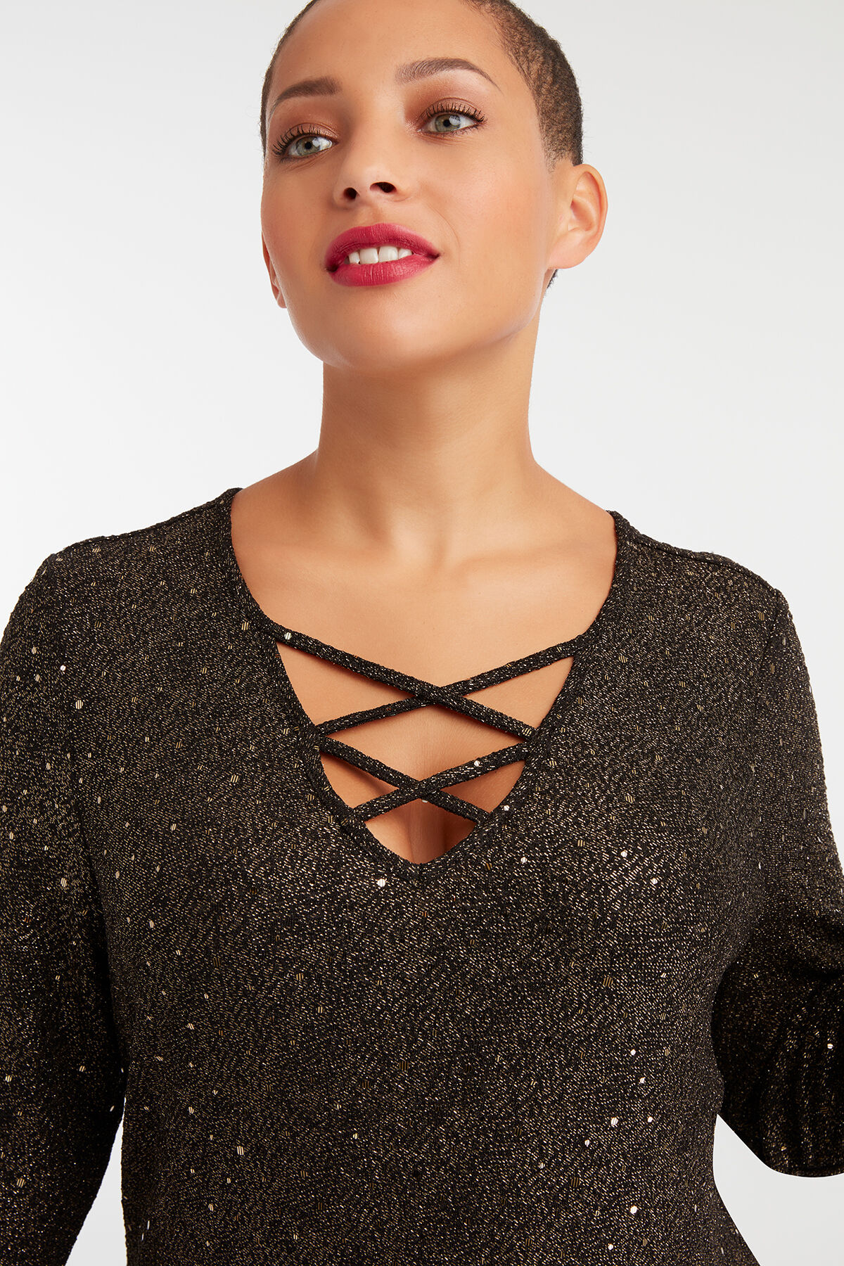 Lurex feestjurk met pailletten image number 4