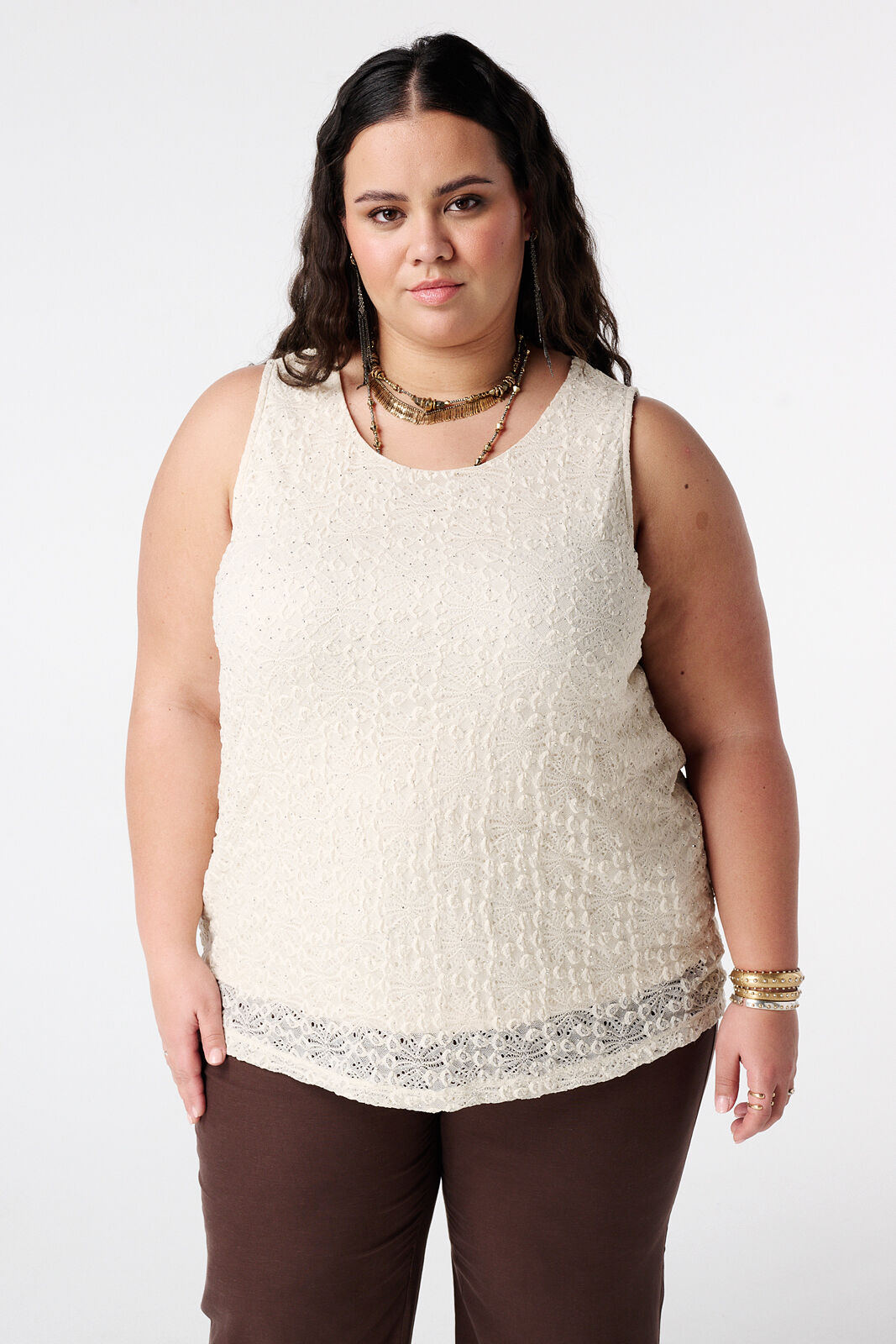 Kanten top met steentjes image number 0