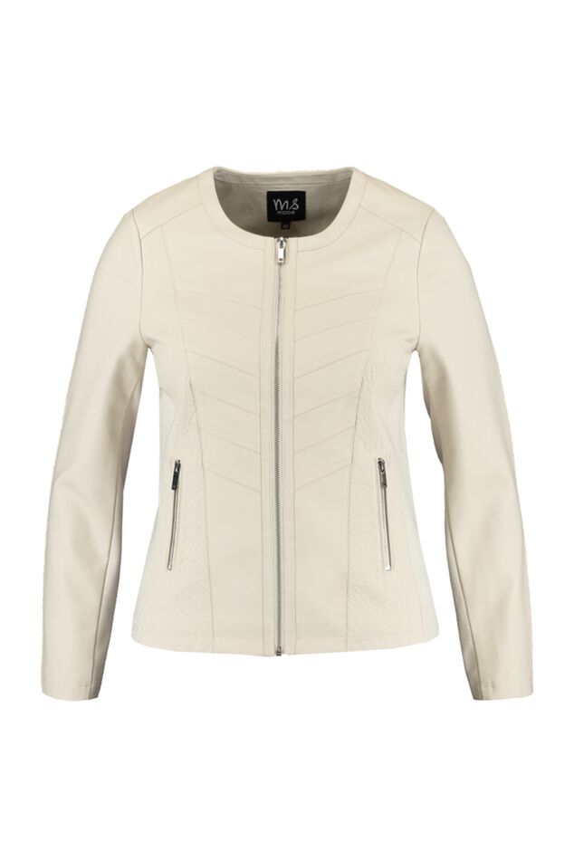 Imitatieleren bikerjack met ronde hals image number 1