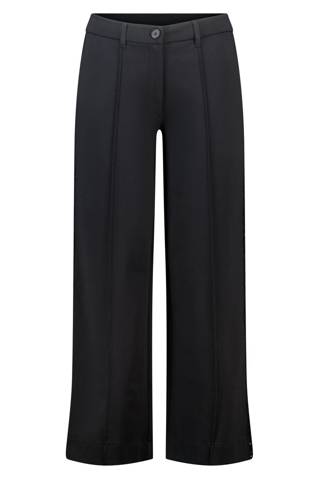 Wide leg pantalon met stretch en zijstreep image number 1