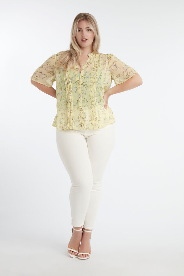 Blouse met bloemen en lurex strepen image number 3