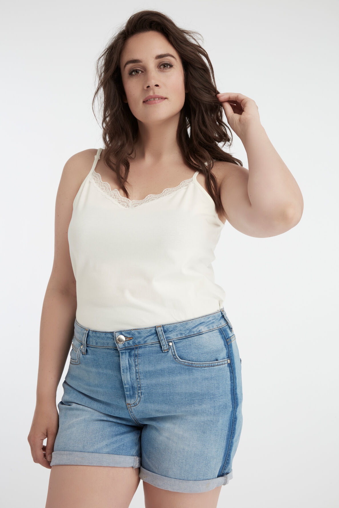 Denim short met contrastbaan image number 5