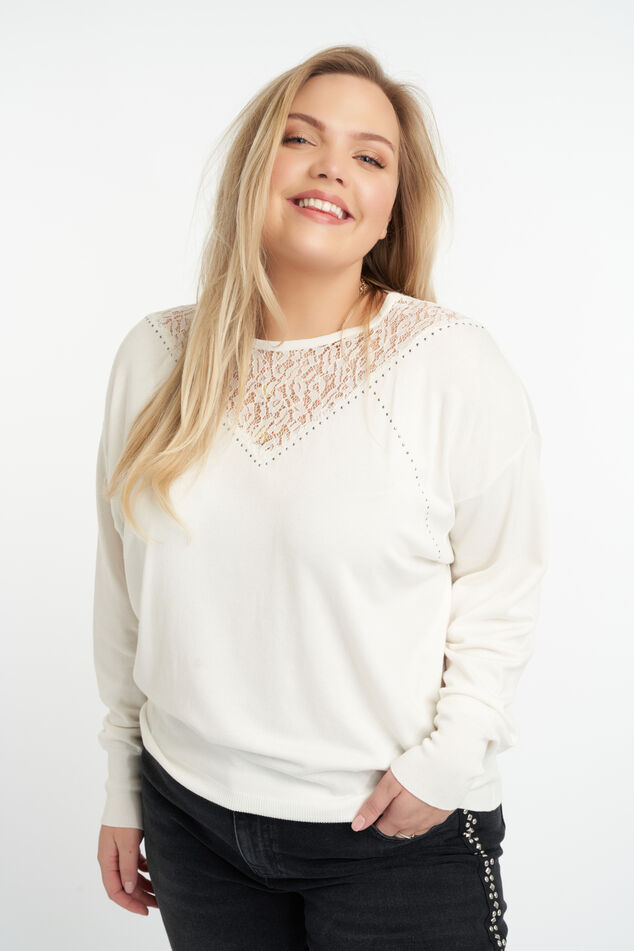 Crochet top met ajourpatroon en strikkoord image number 0