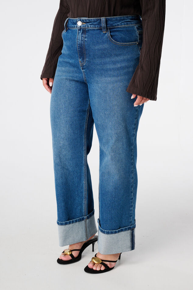 Wide leg jeans met omslag image number 5