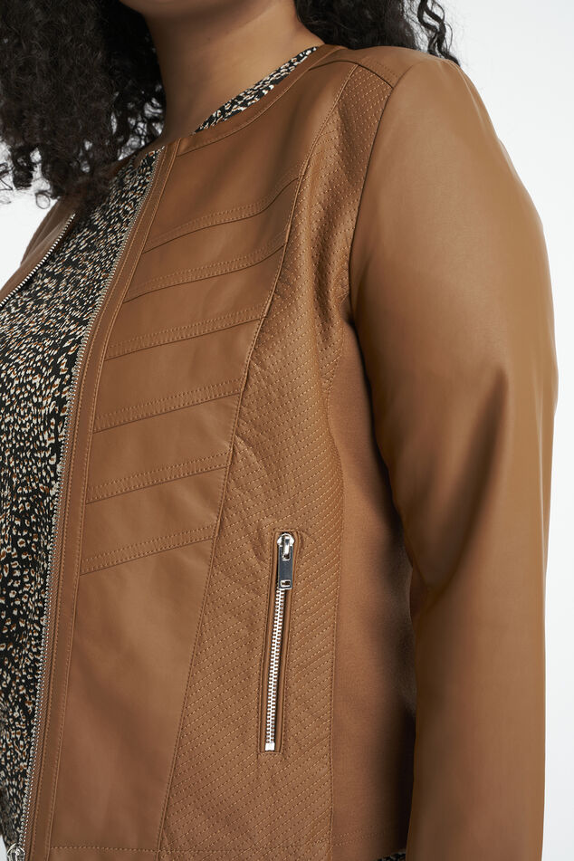 Imitatieleren bikerjack met ronde hals image number 4