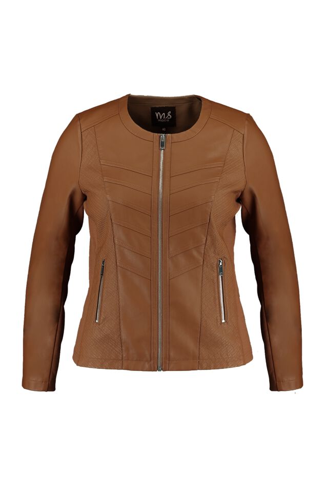 Imitatieleren bikerjack met ronde hals image number 1