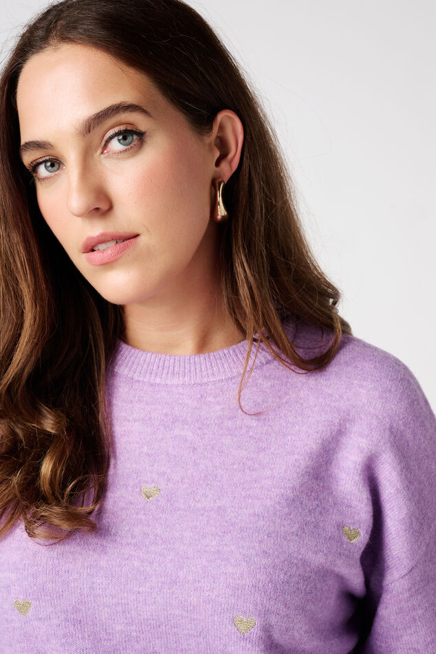 Fijn gebreide trui met geborduurde hartjes image number 4