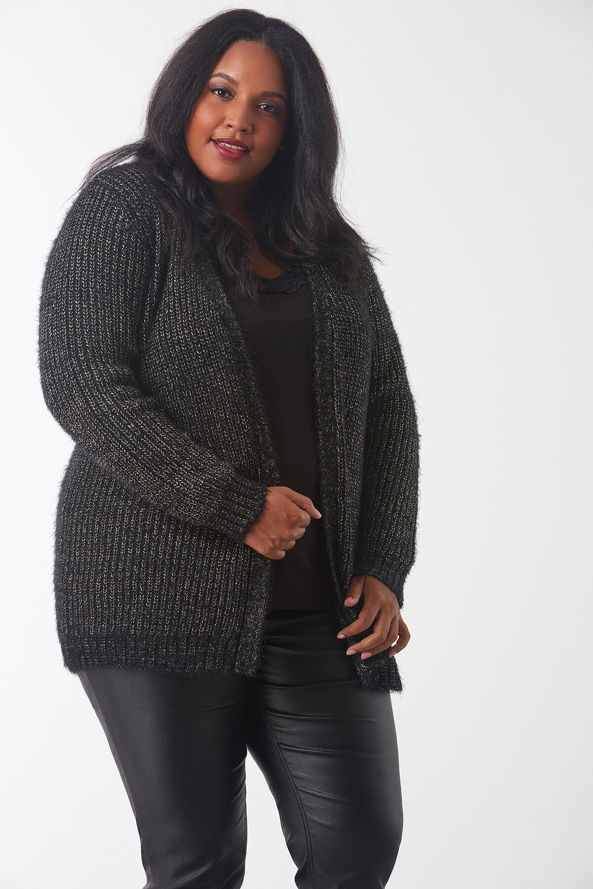 Grof gebreid vest met lurex image number 4