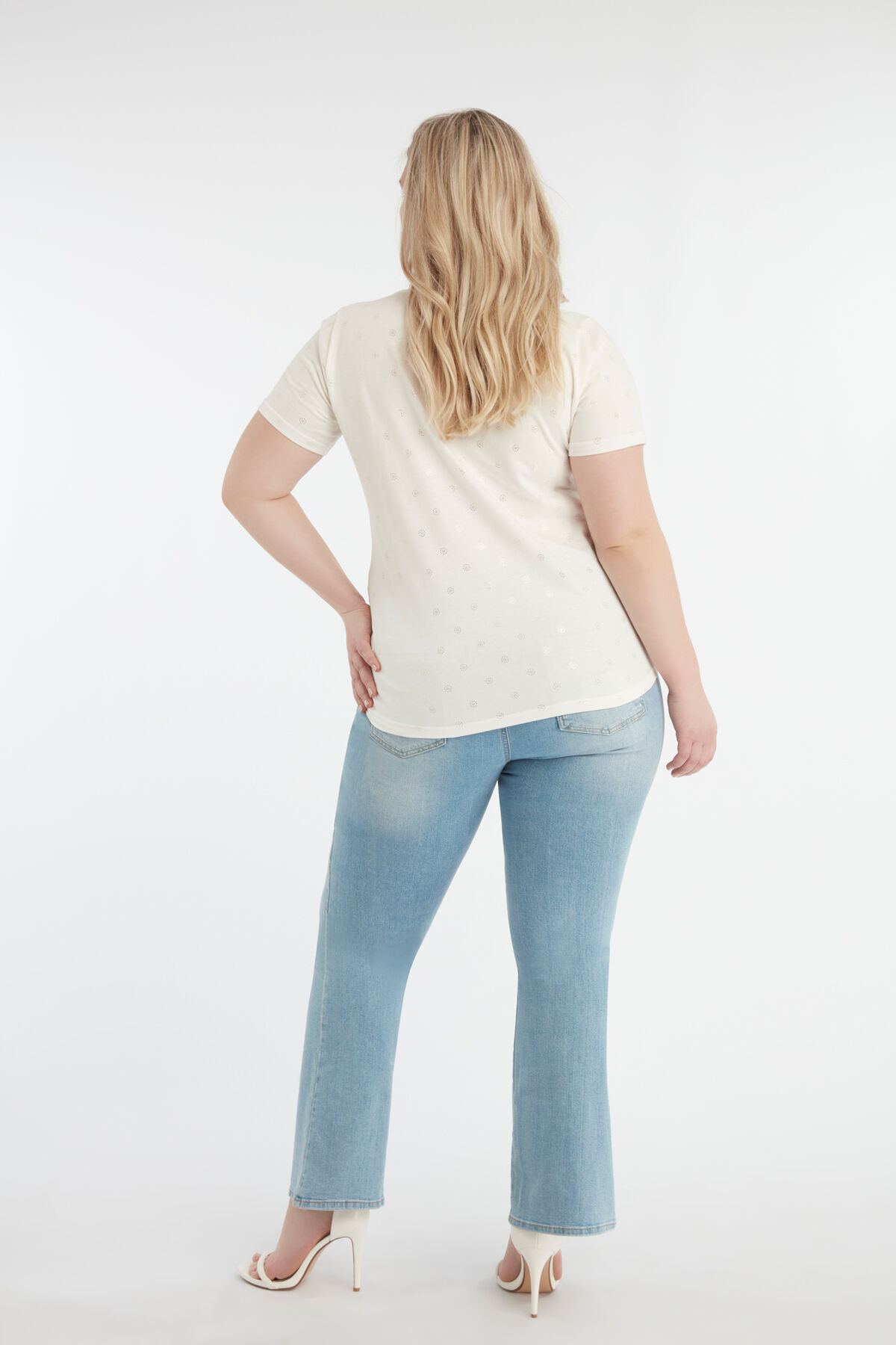 &Eacute;cru T-shirt met foil print image number 4