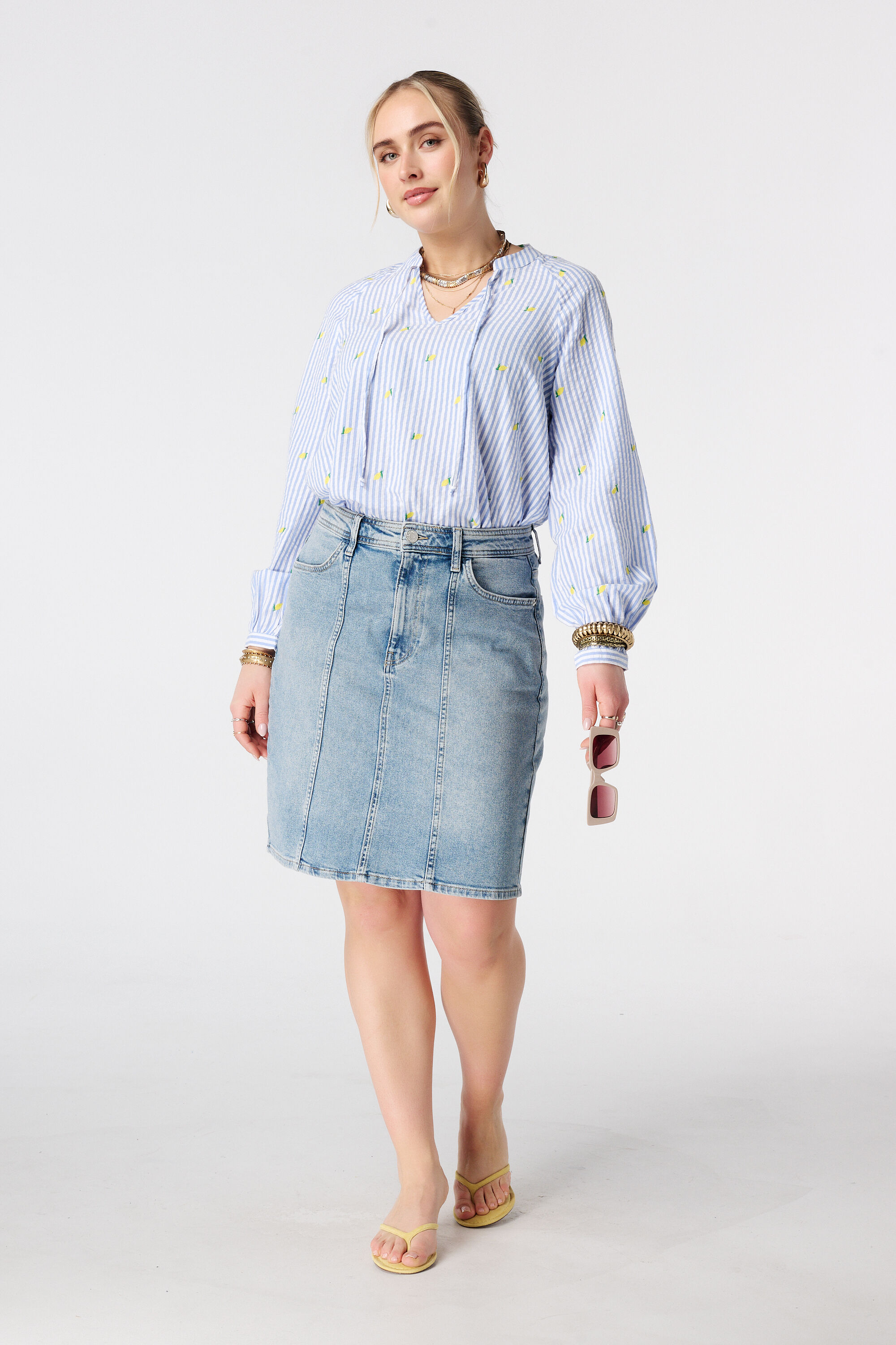 Gestreepte blouse met print image number 5