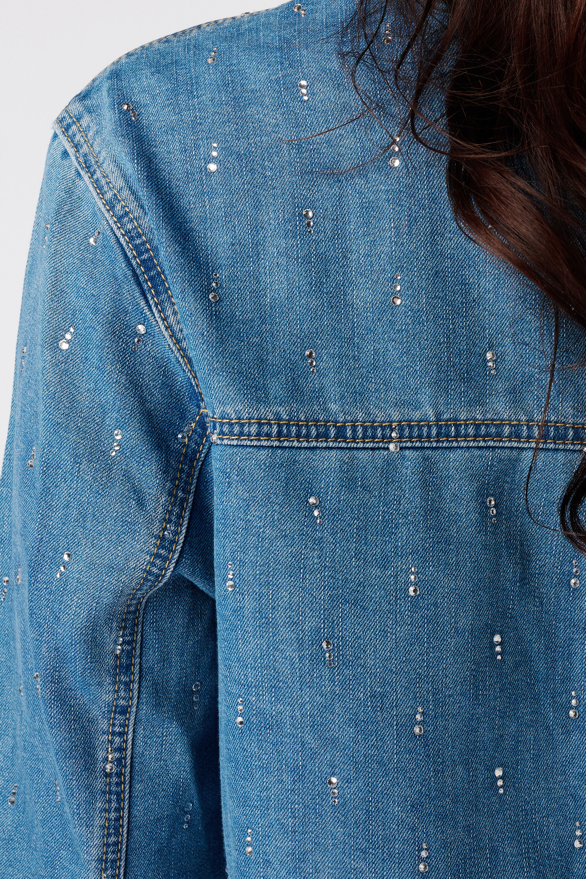 Denim blouse met strass  image number 6