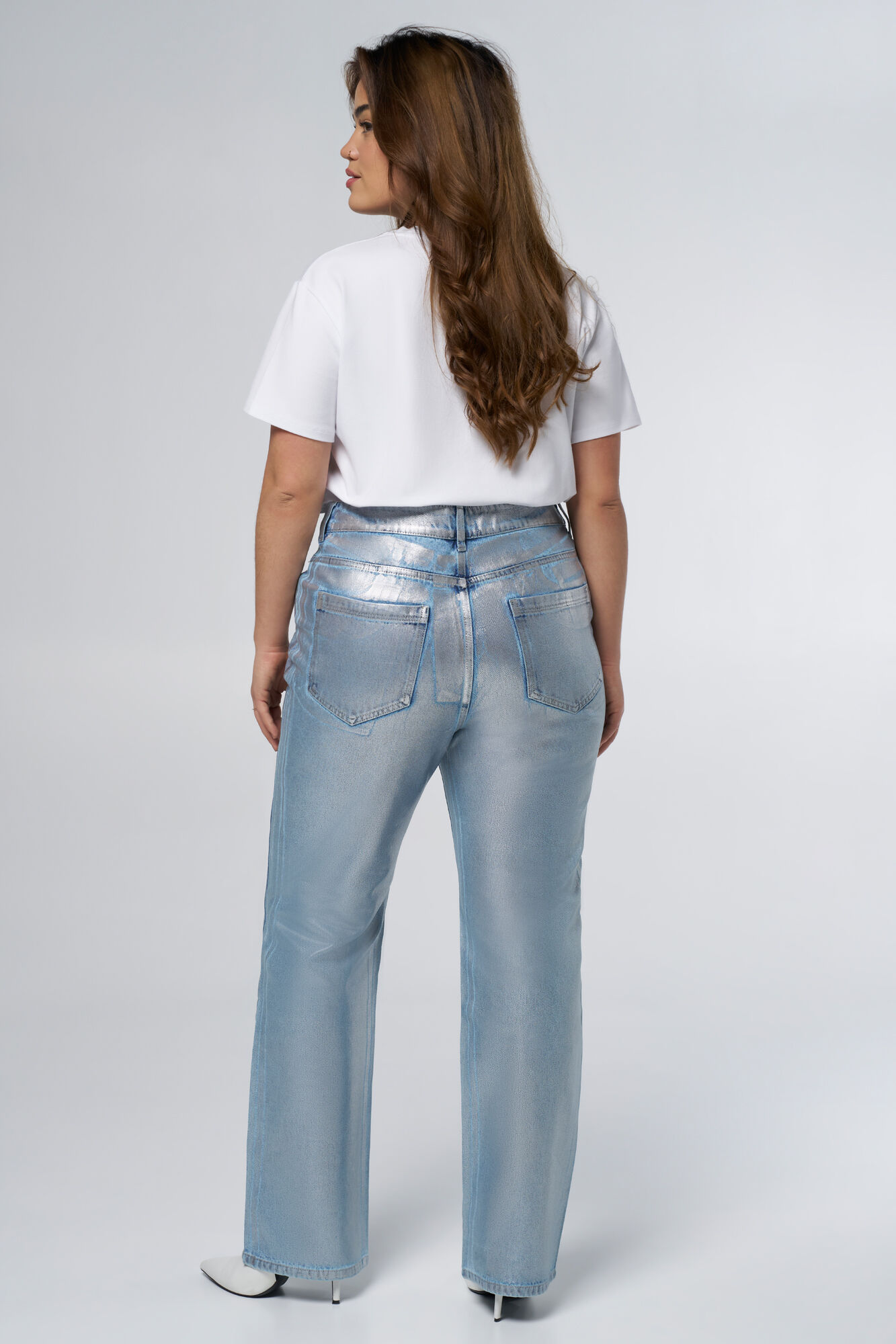 Metallic straight leg jeans image number 3