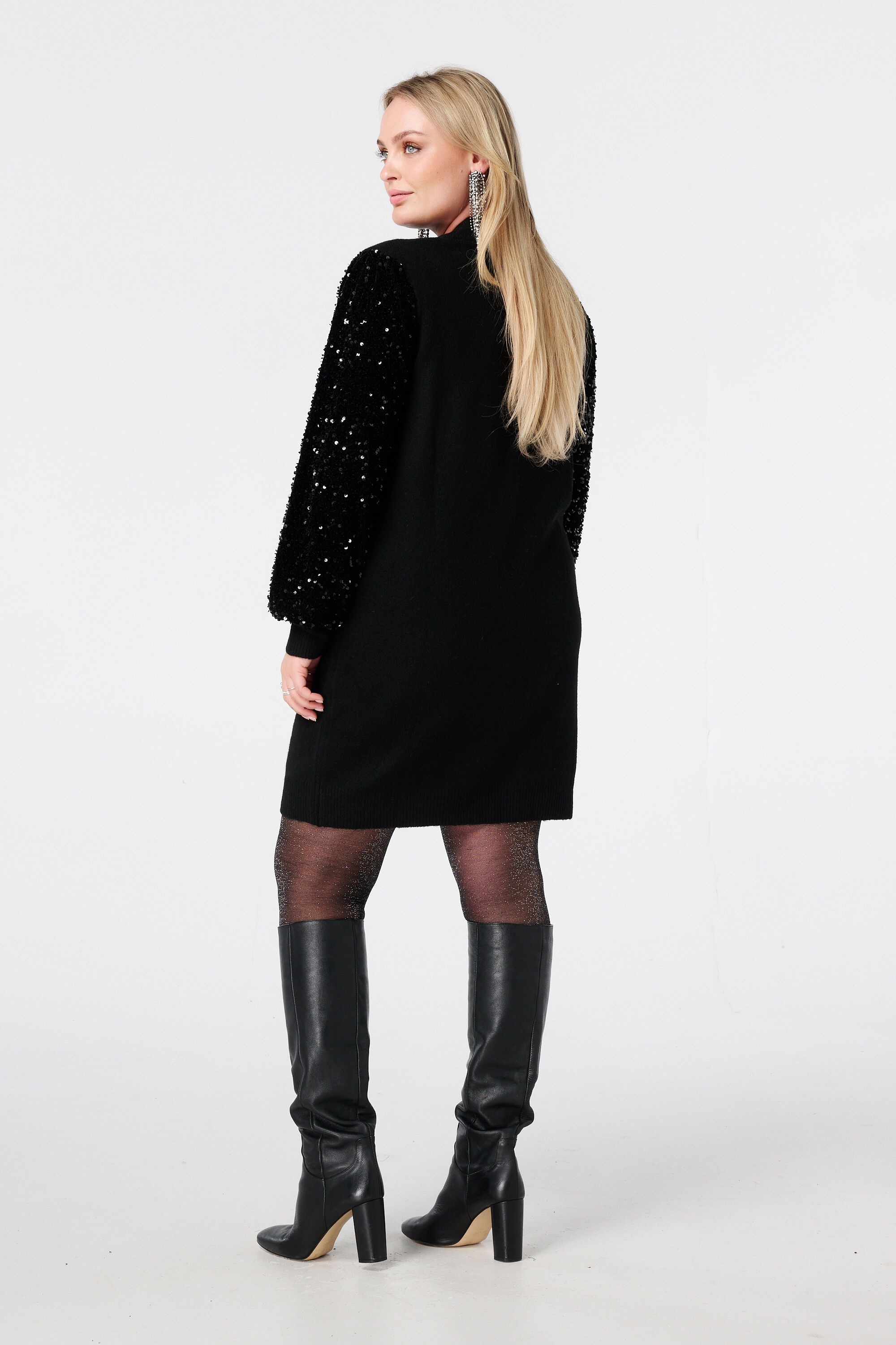 Gebreide tuniek met paillettenmouwen image number 3