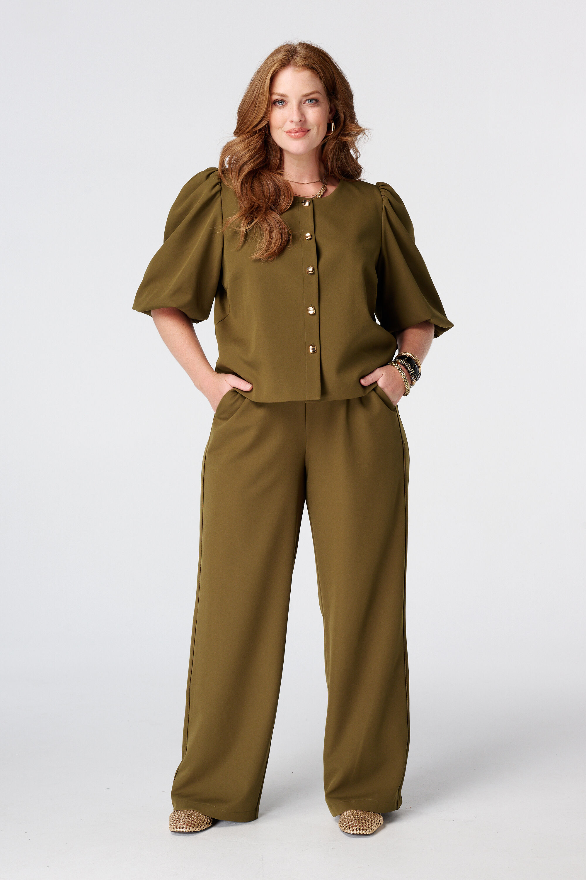 Wide-leg pantalon met zijstreep