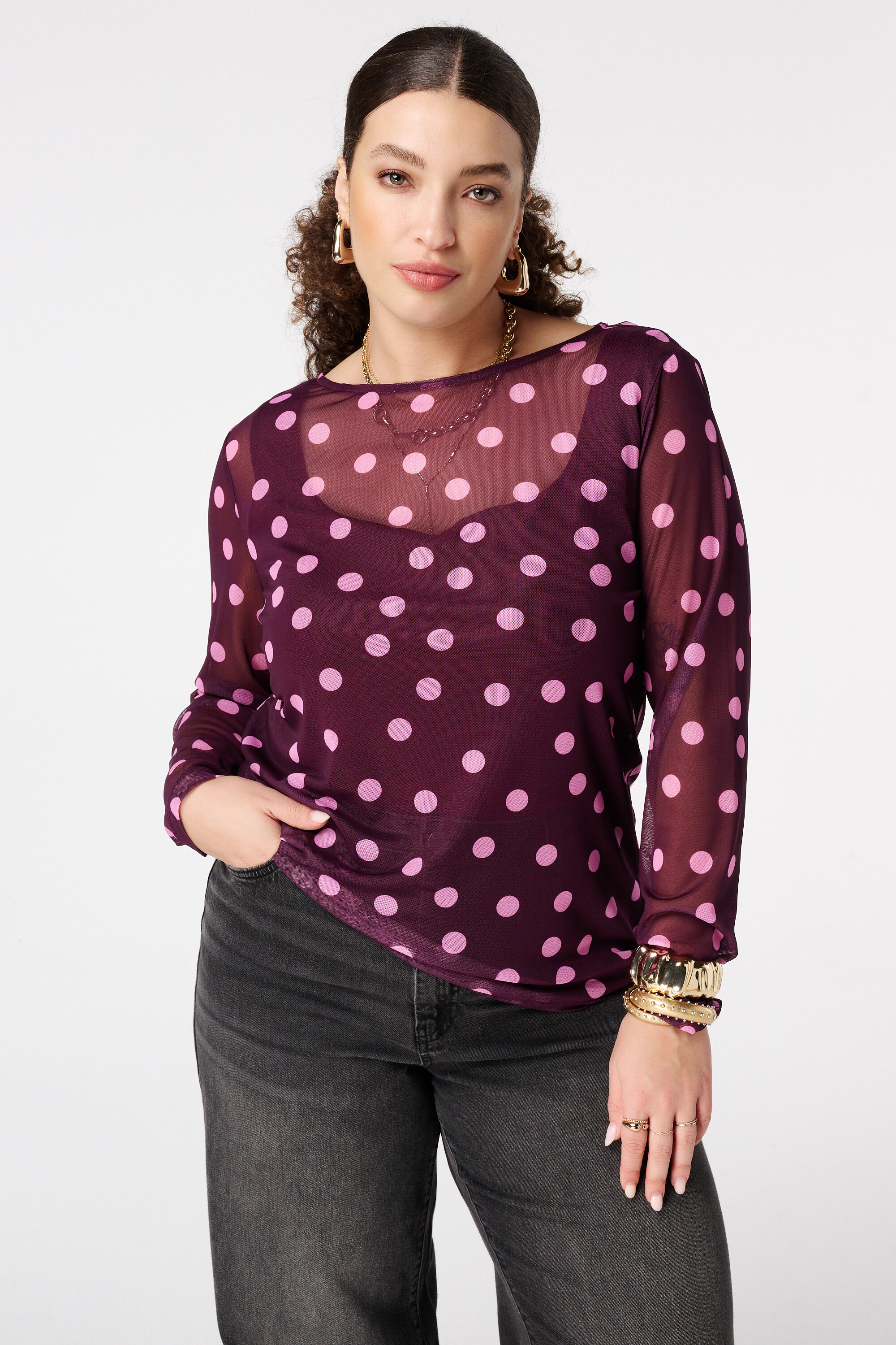 Polka dot mesh top