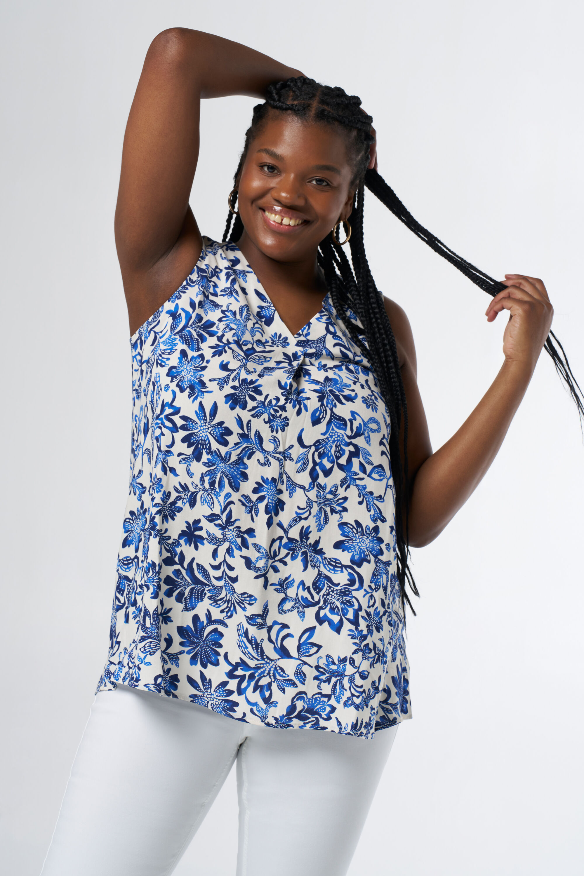Mouwloze blouse met print
