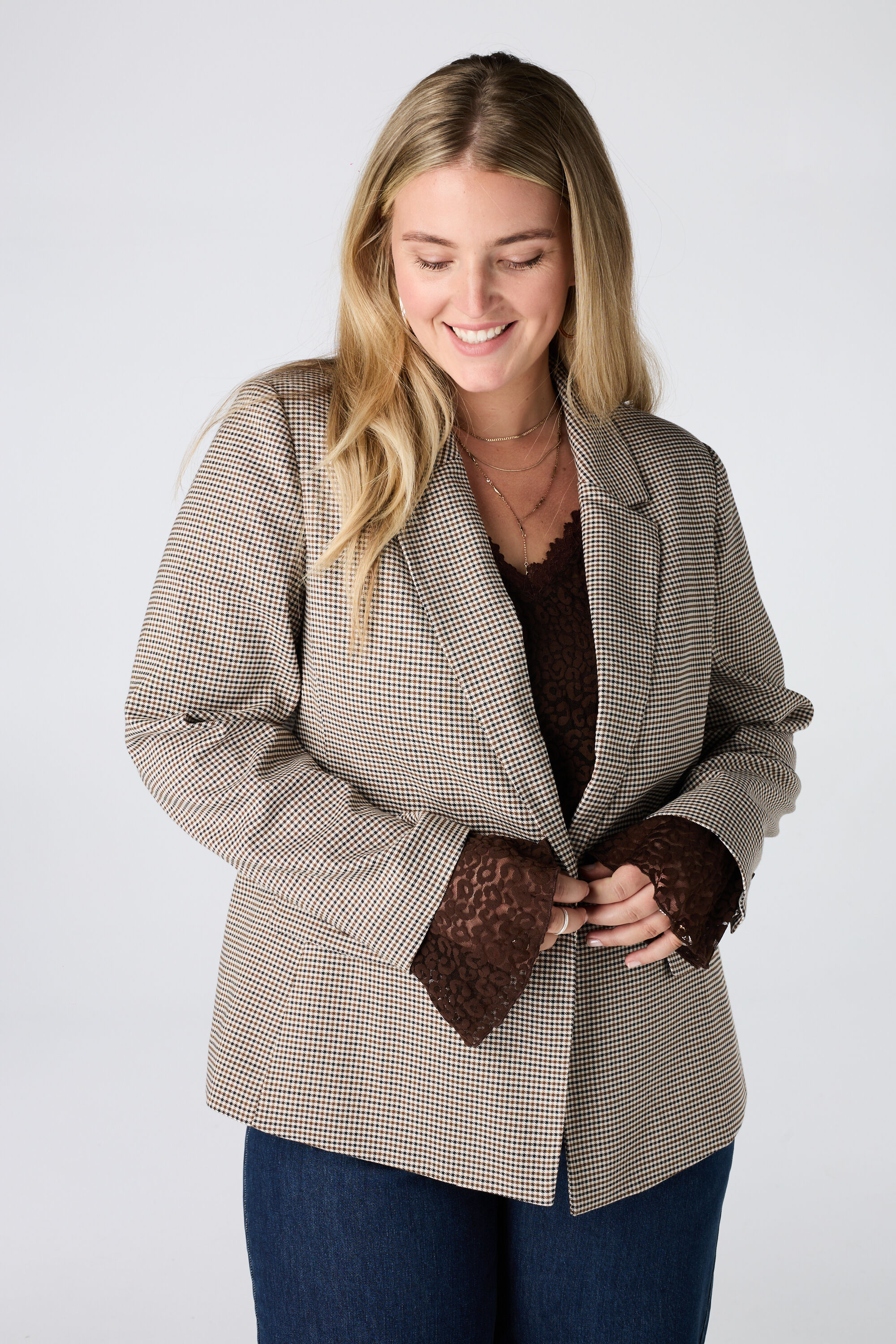 Single breasted blazer met ruitpatroon