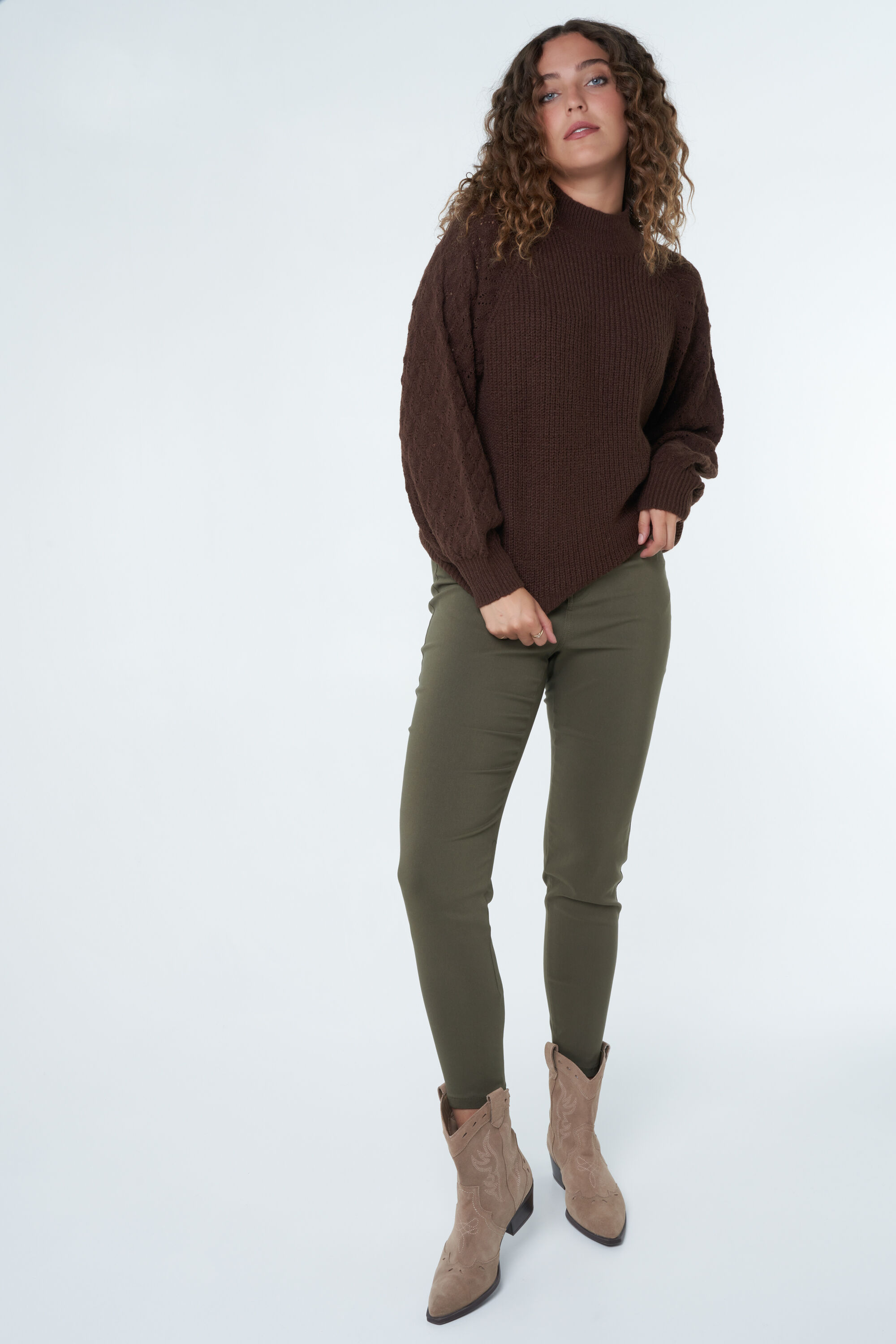 Dames Trui met details Bruin MS Mode