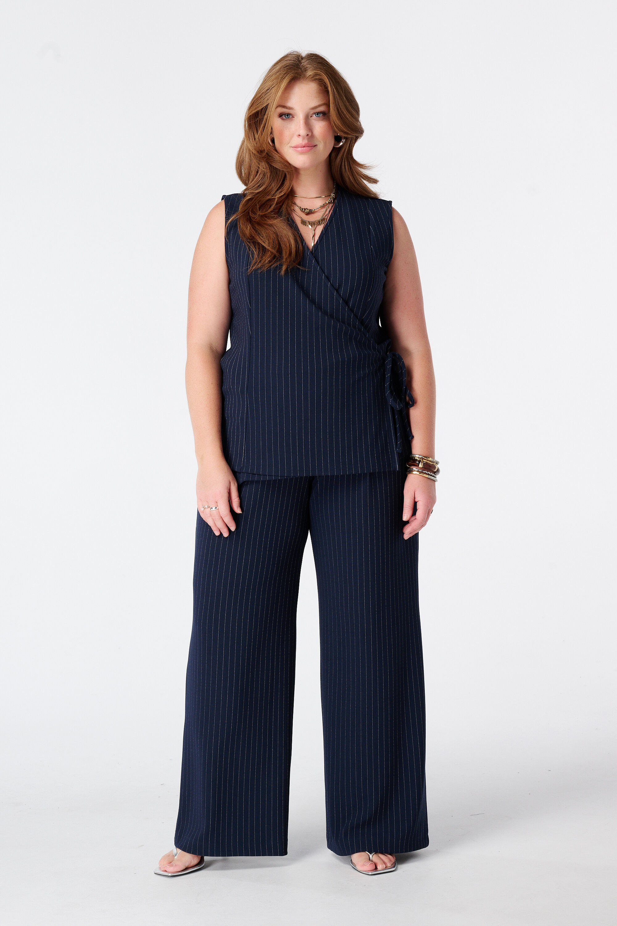 Wide leg broek met krijtstreep