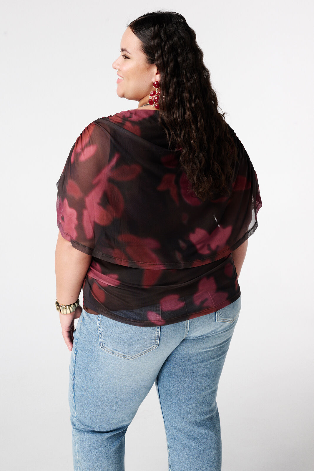 Mesh top met gedrapeerde mouwen image number 3