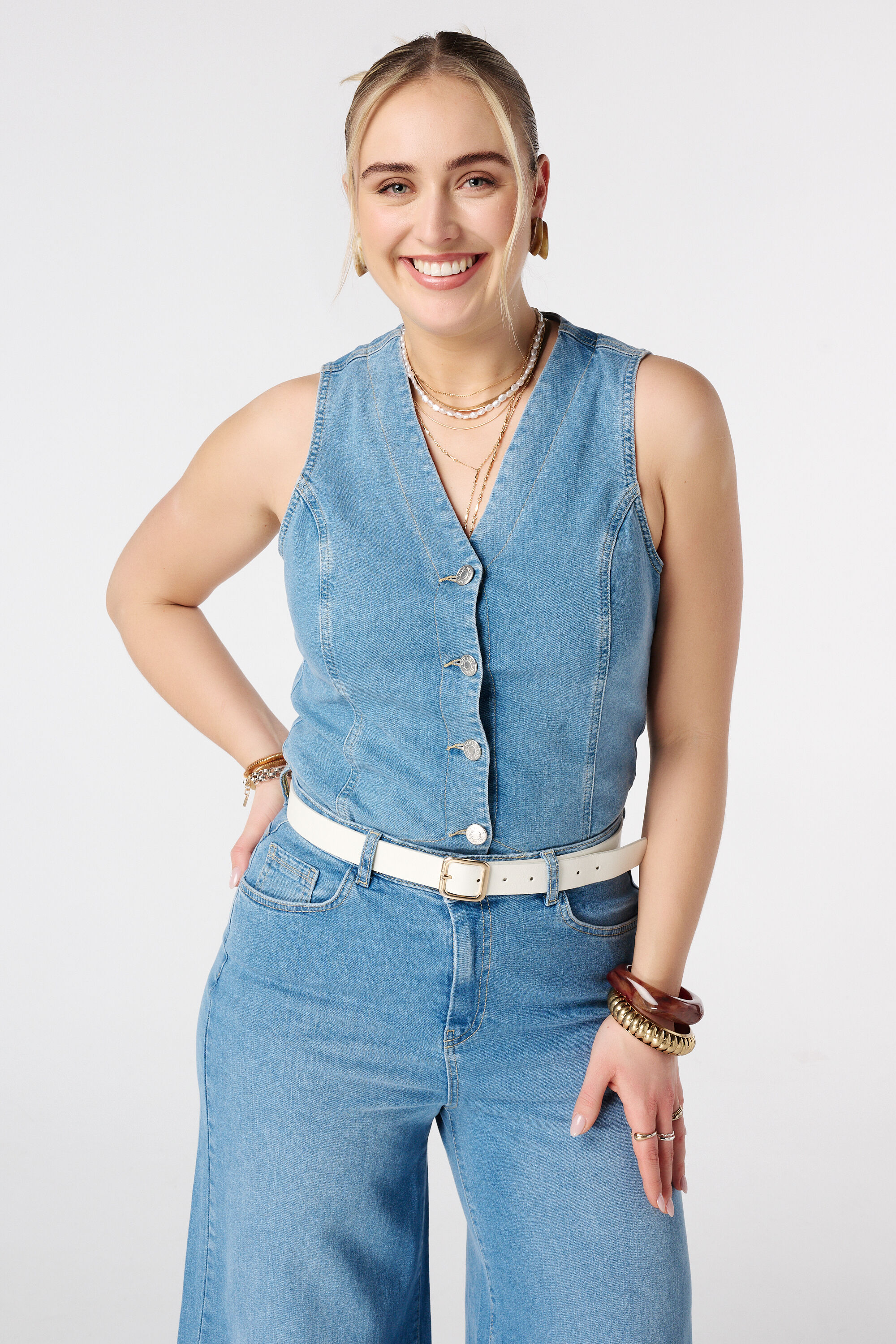 Imitatieleren riem met gouden gesp