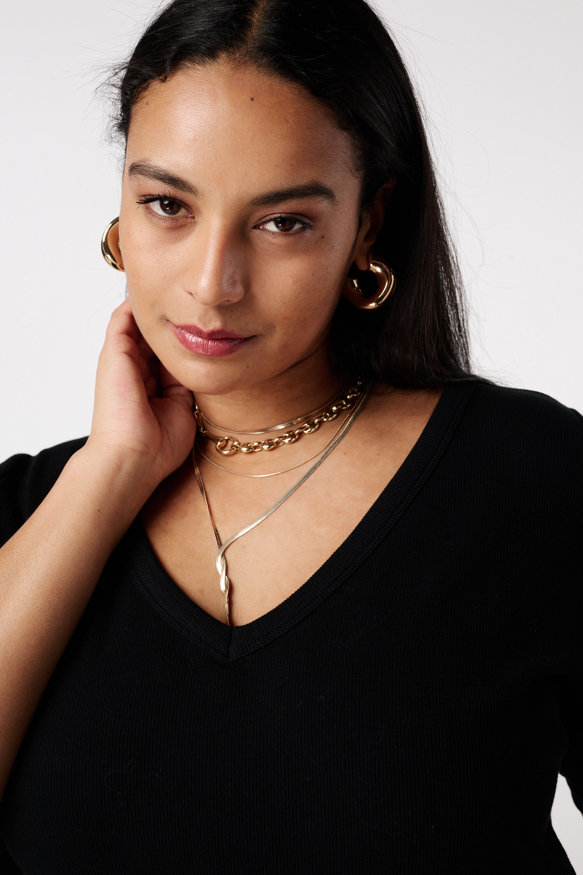 Ribstof top met v-hals image number 4