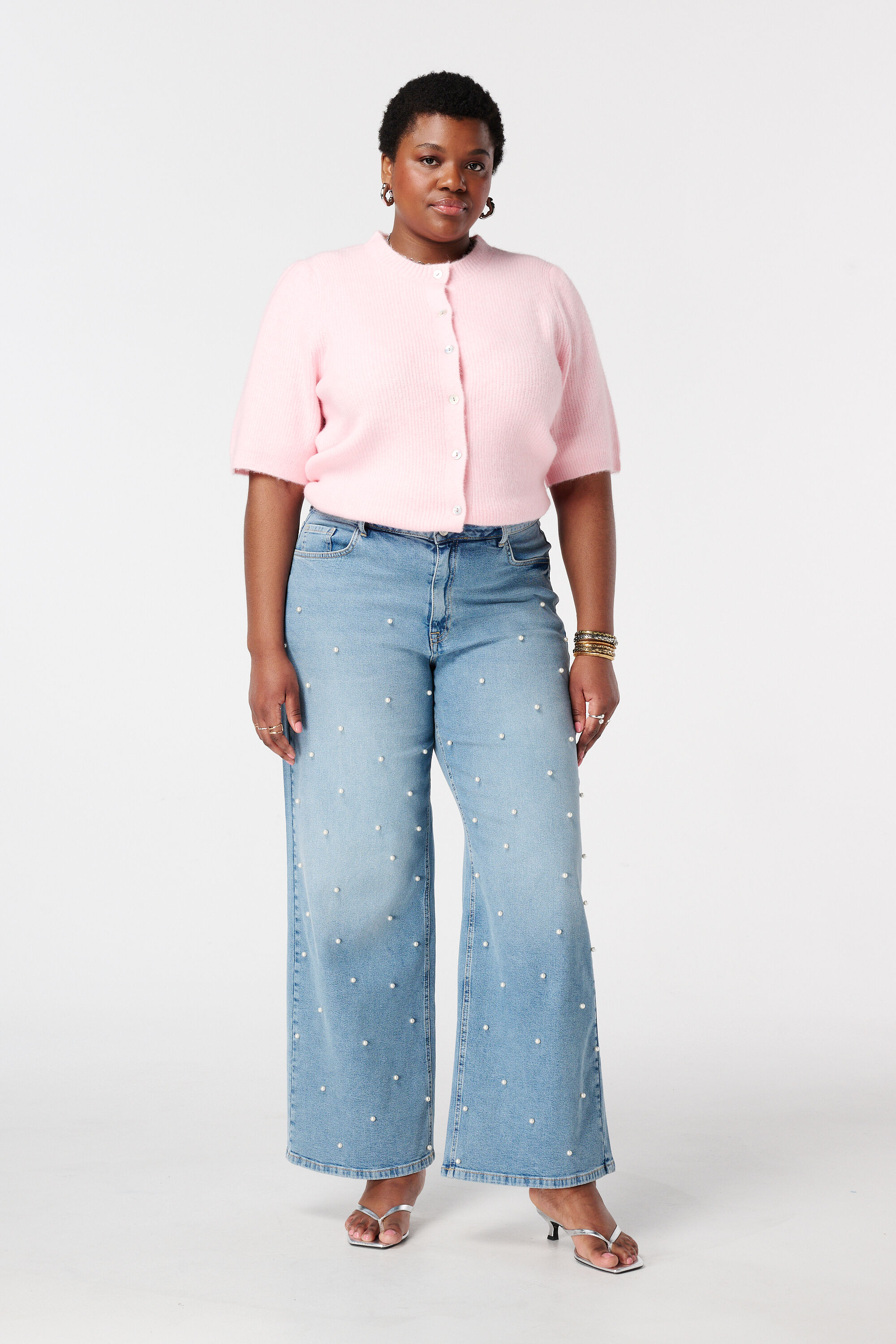 Wide leg jeans met parels
