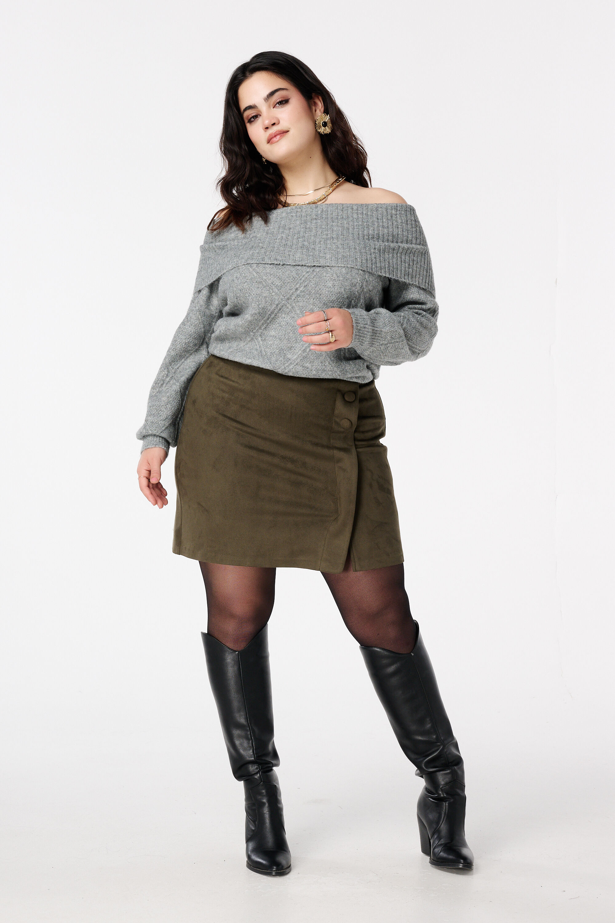 Rok met suede look en knoopdetail
