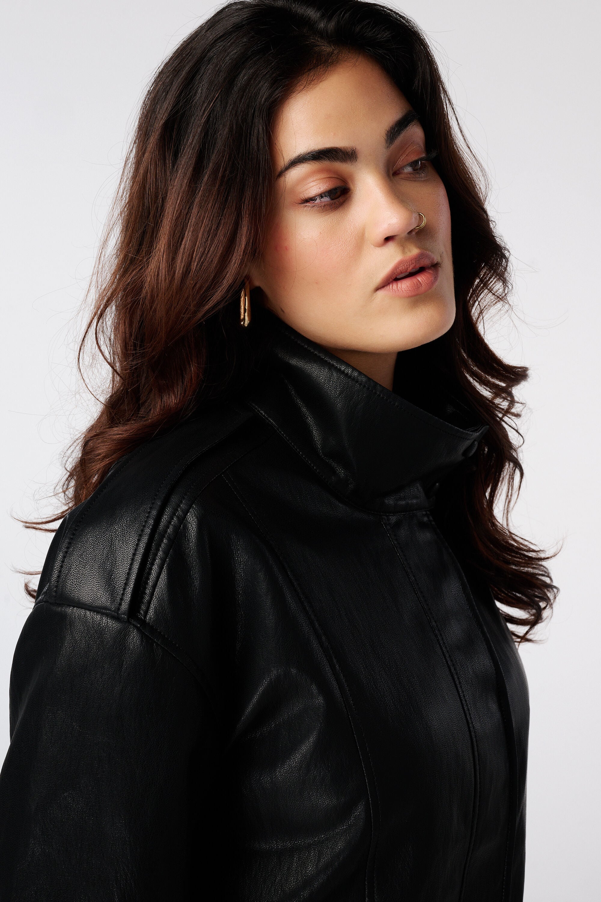 PU jacket met hoge kraag image number 4