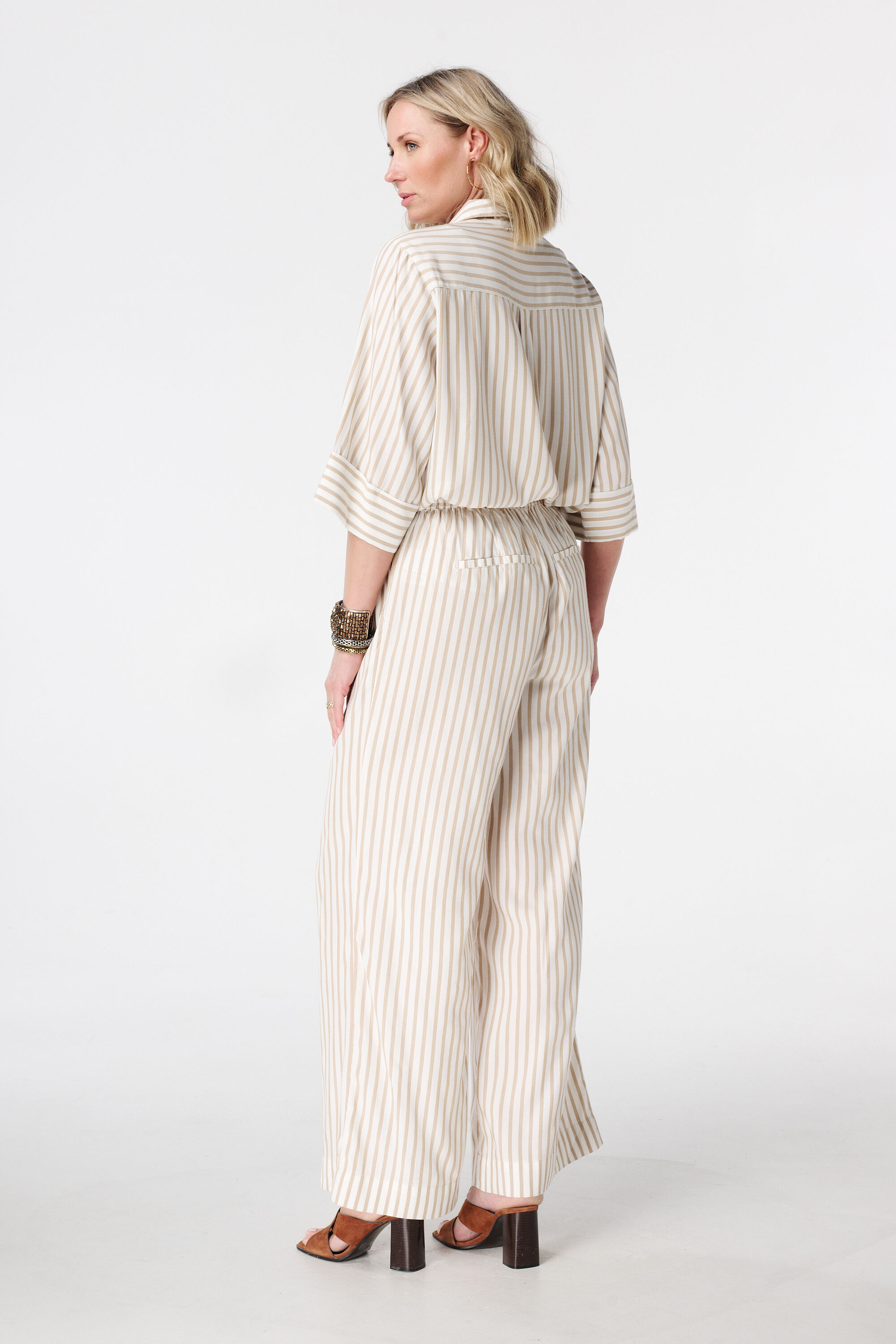 Gestreepte linnen broek image number 3