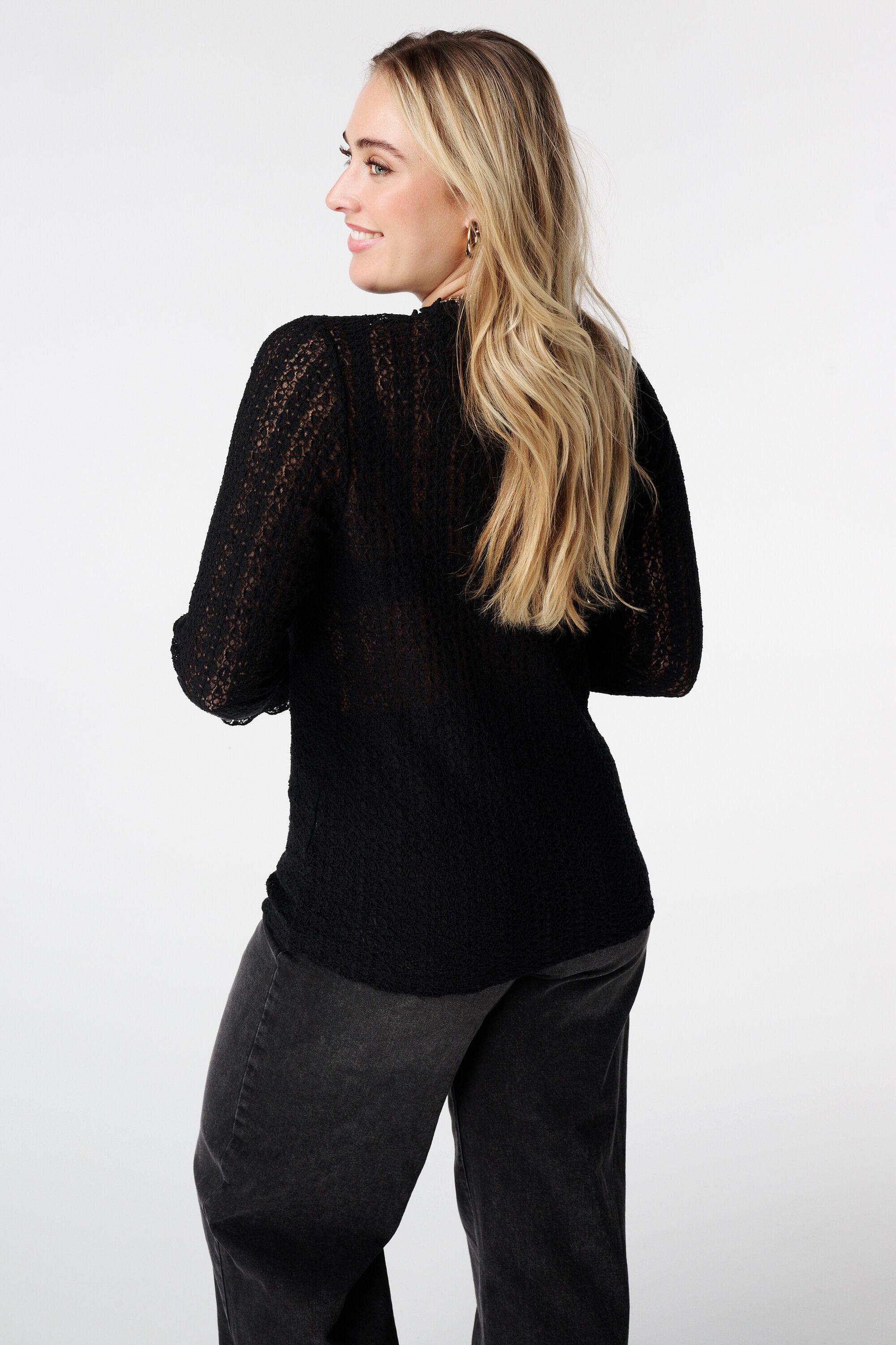 Kanten top met trompetmouwen image number 3