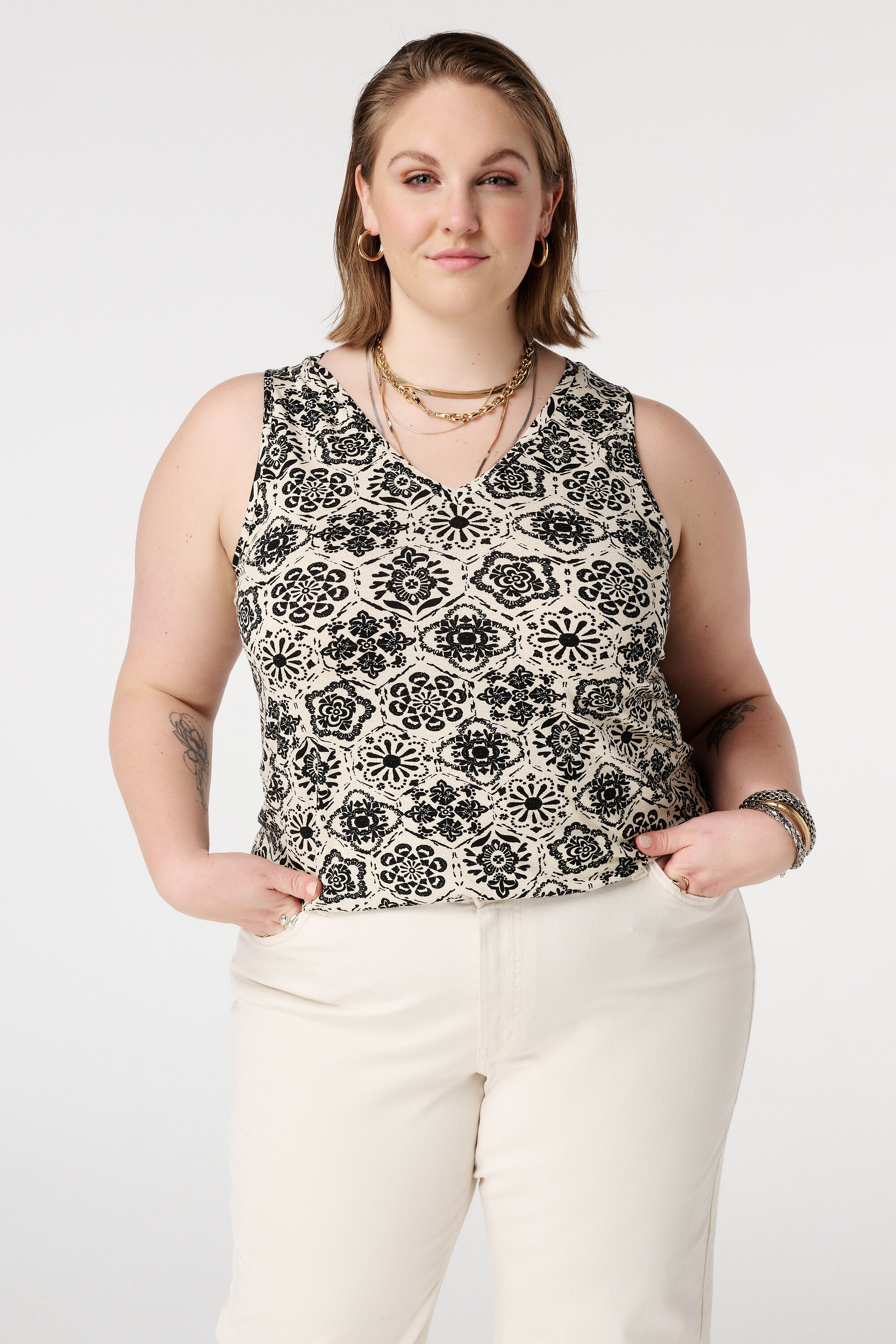 Singlet met v-hals en print