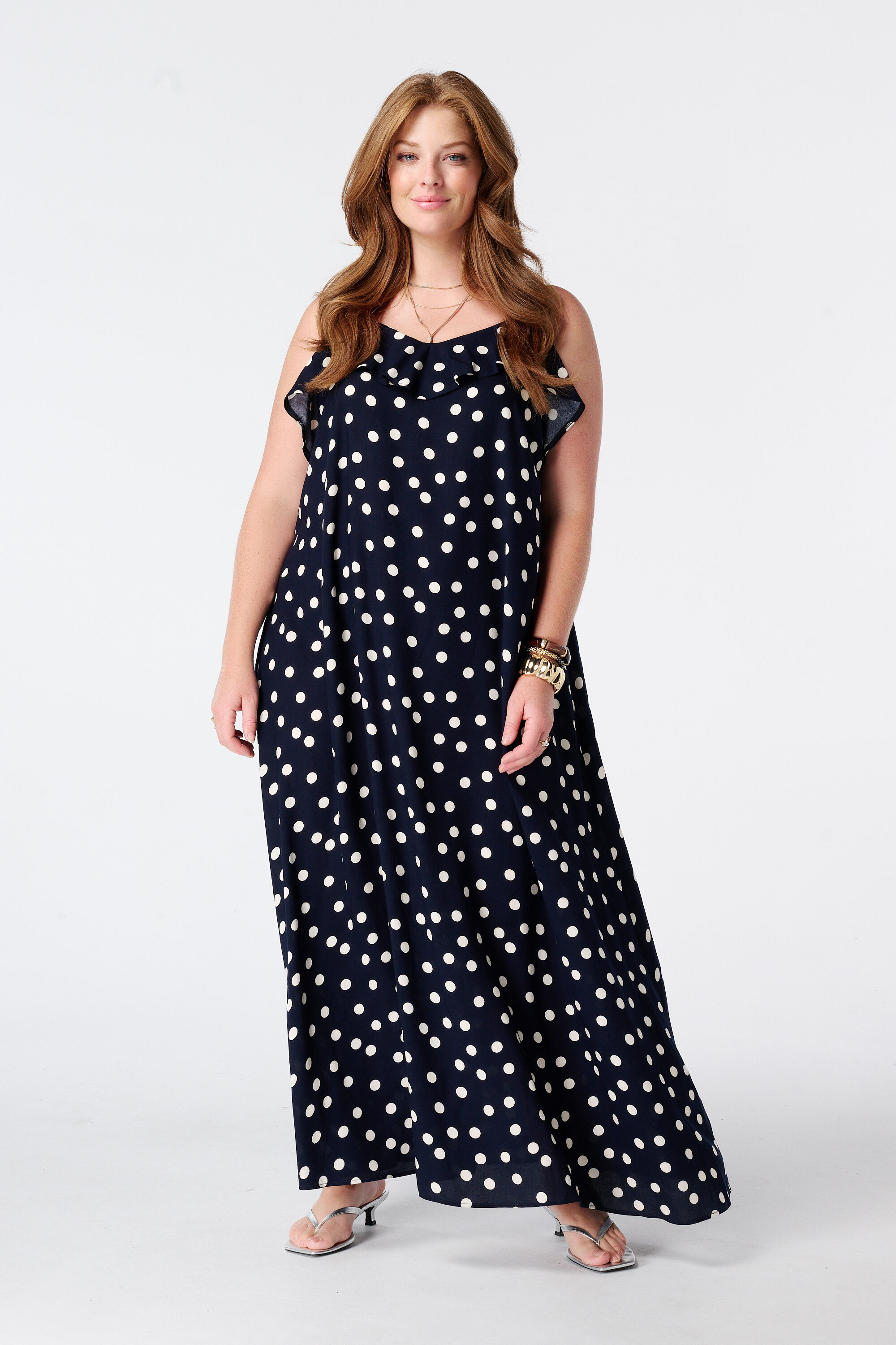 Polka dot maxi jurk met volants