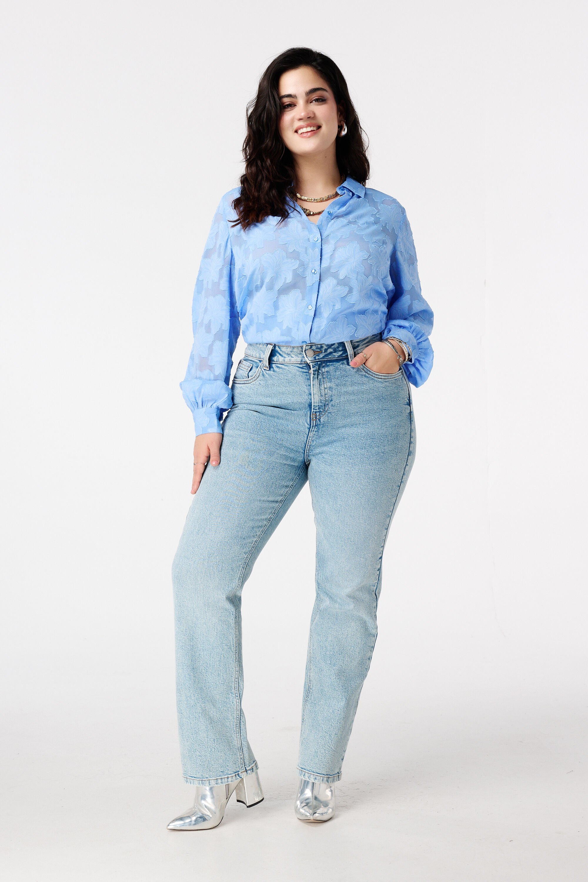 Sheer blouse met bloemen structuur image number 5