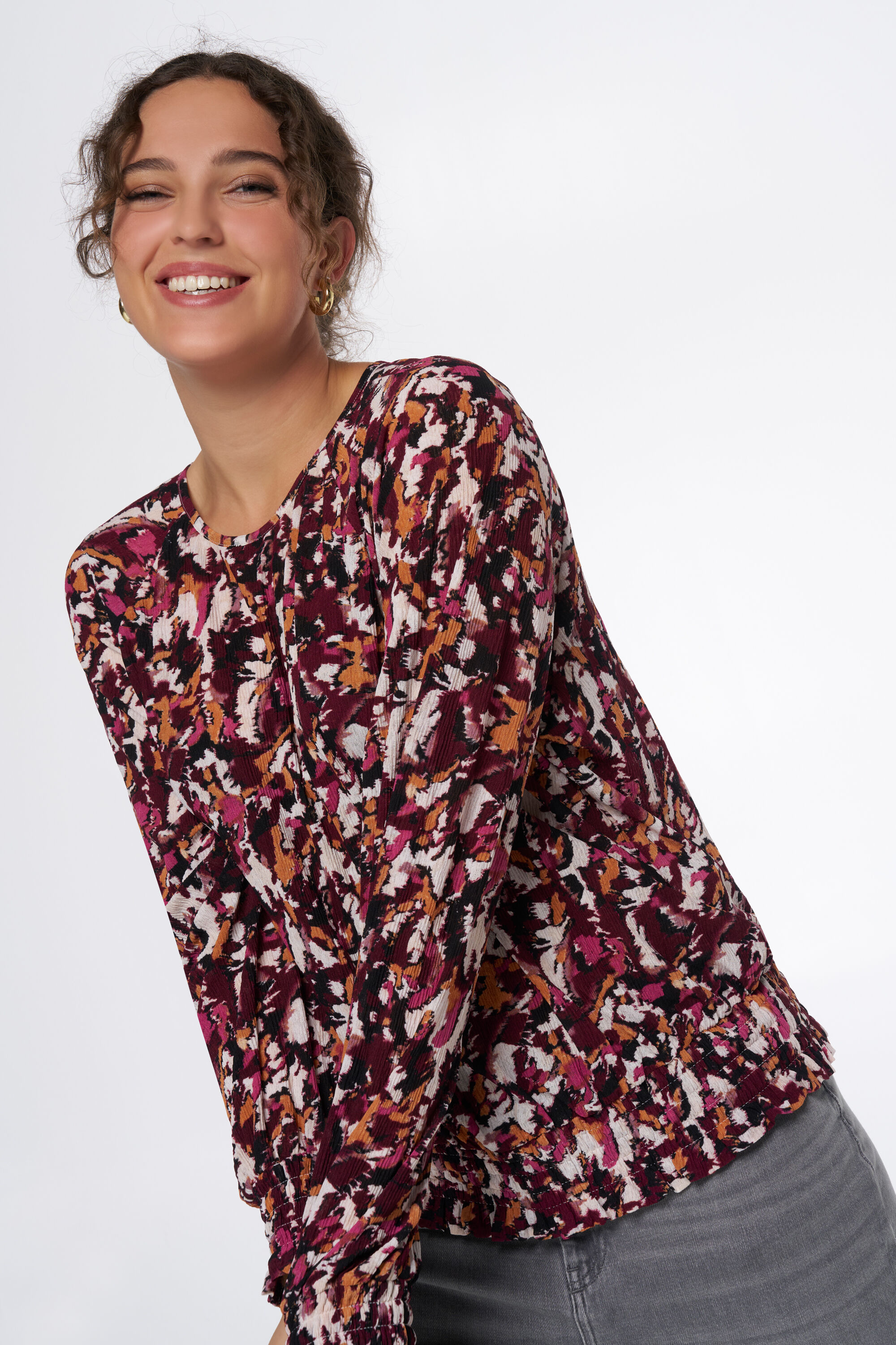 Dames Plisse top met print Multi Bessen rood MS Mode