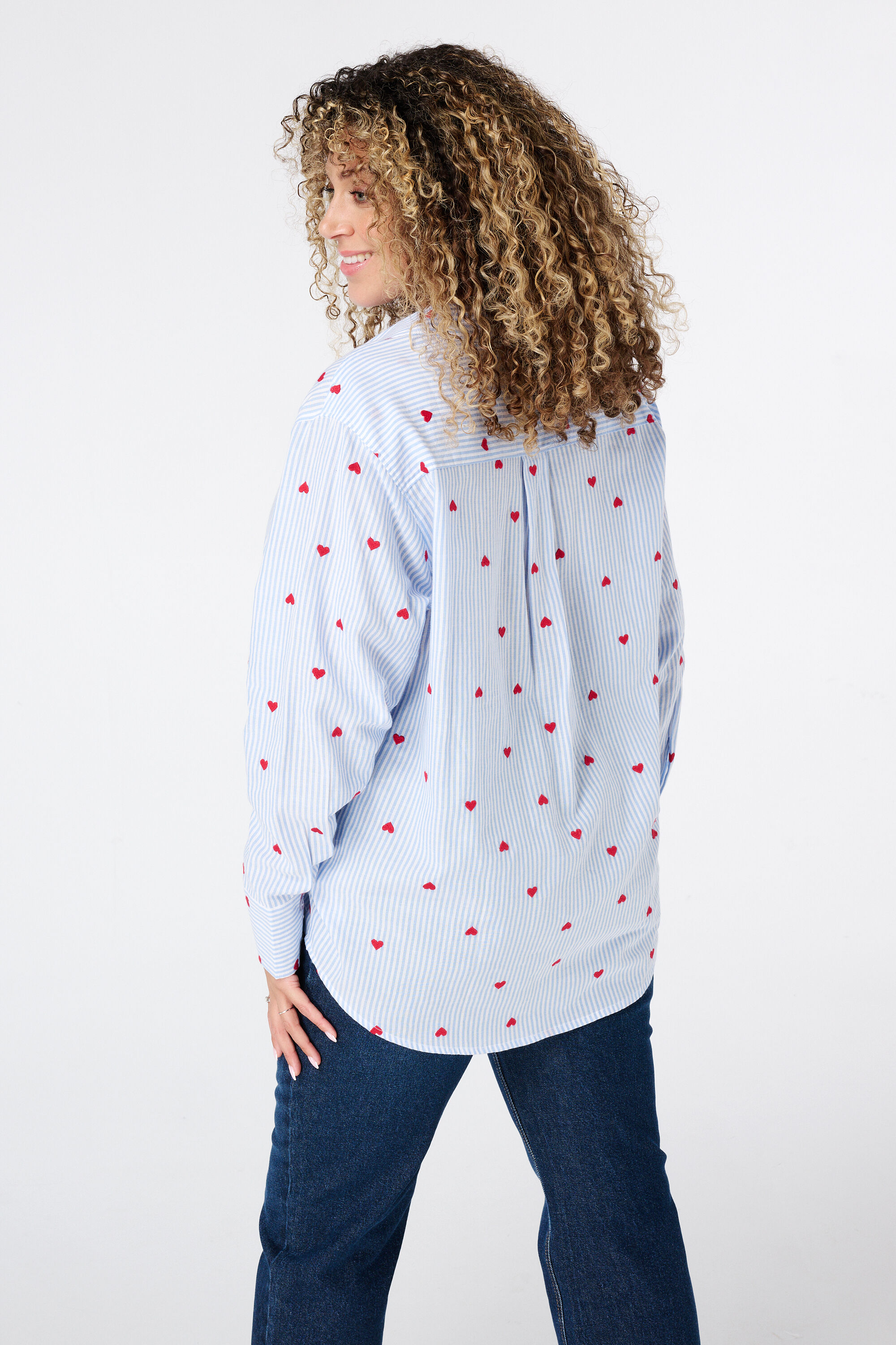 Gestreepte blouse met hartjes image number 3