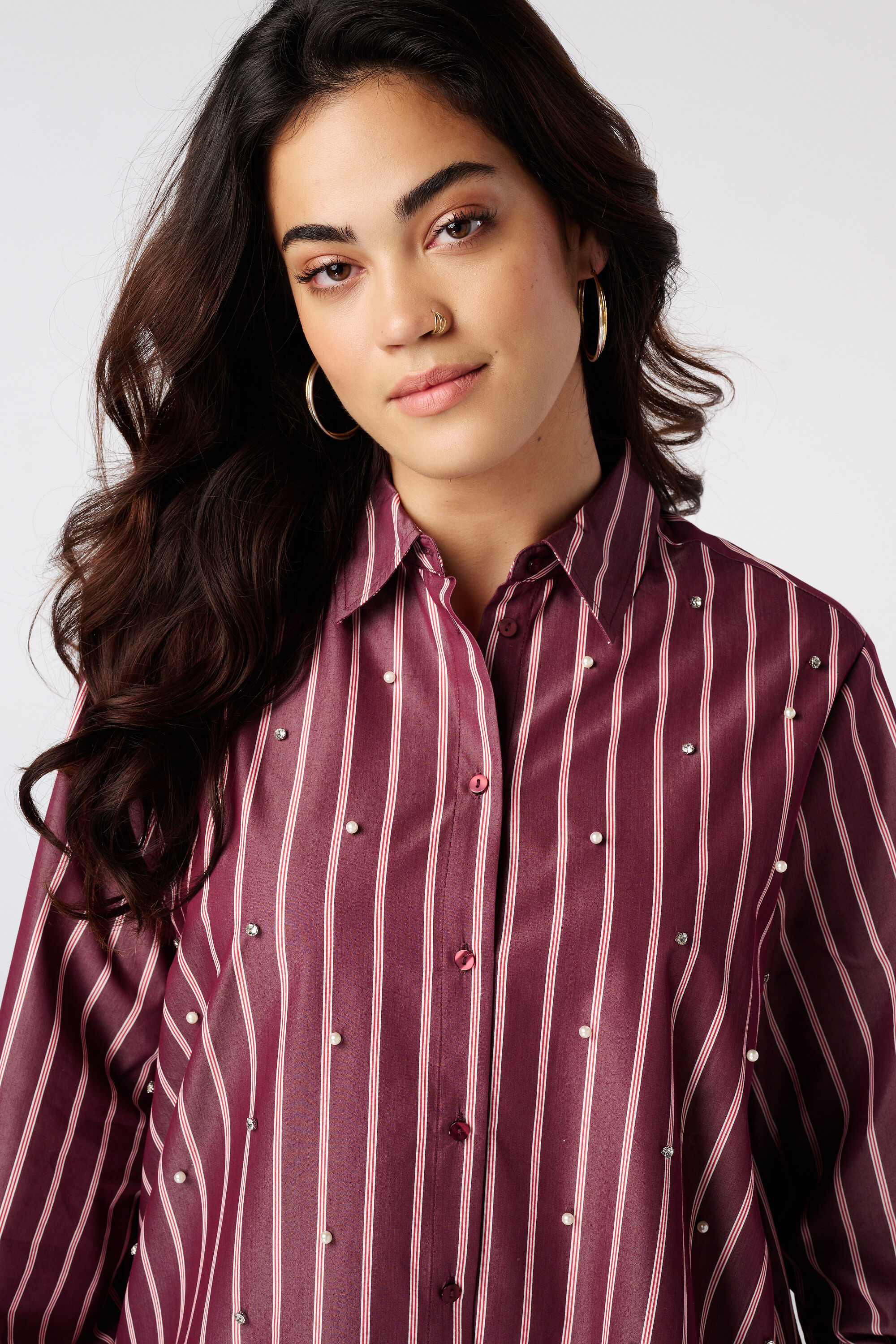 Gestreepte blouse met parels image number 4