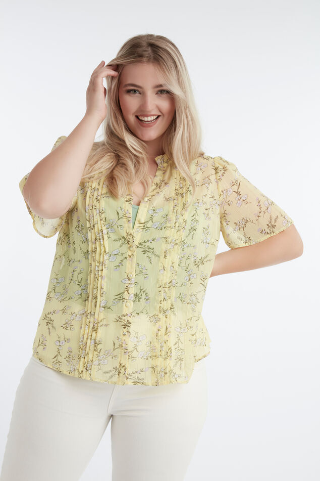 Blouse met bloemen en lurex strepen image number 0