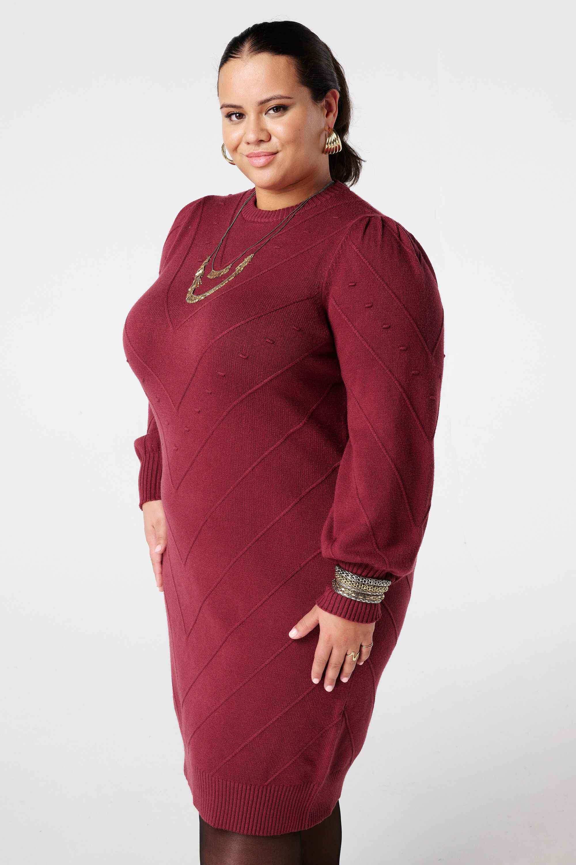 Gebreide jurk met ballonmouwen image number 5