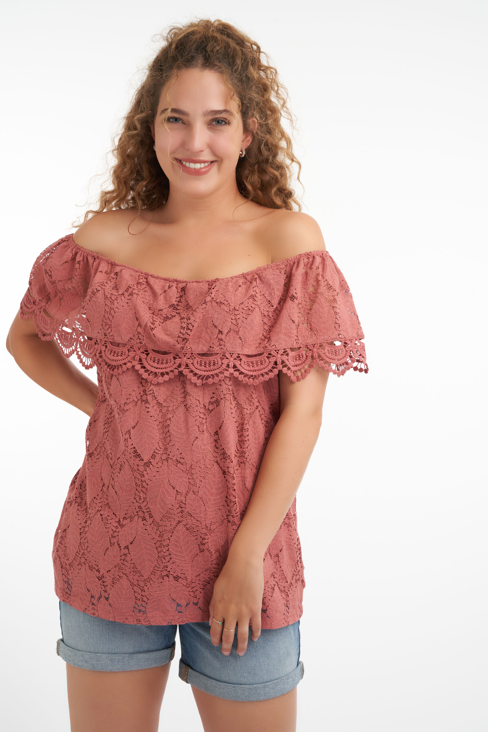 Off-shoulder top met kant