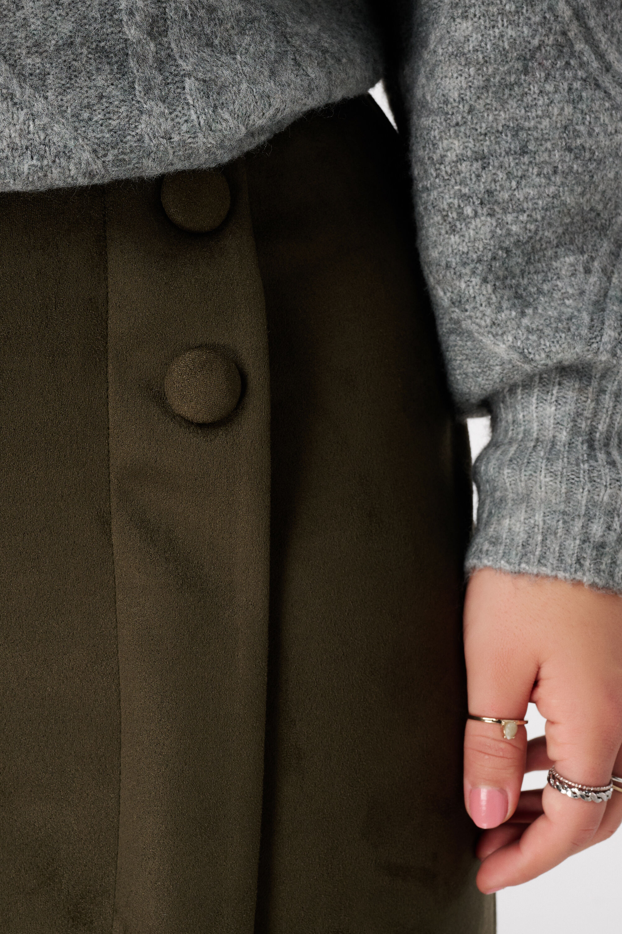 Rok met suede look en knoopdetail image number 4