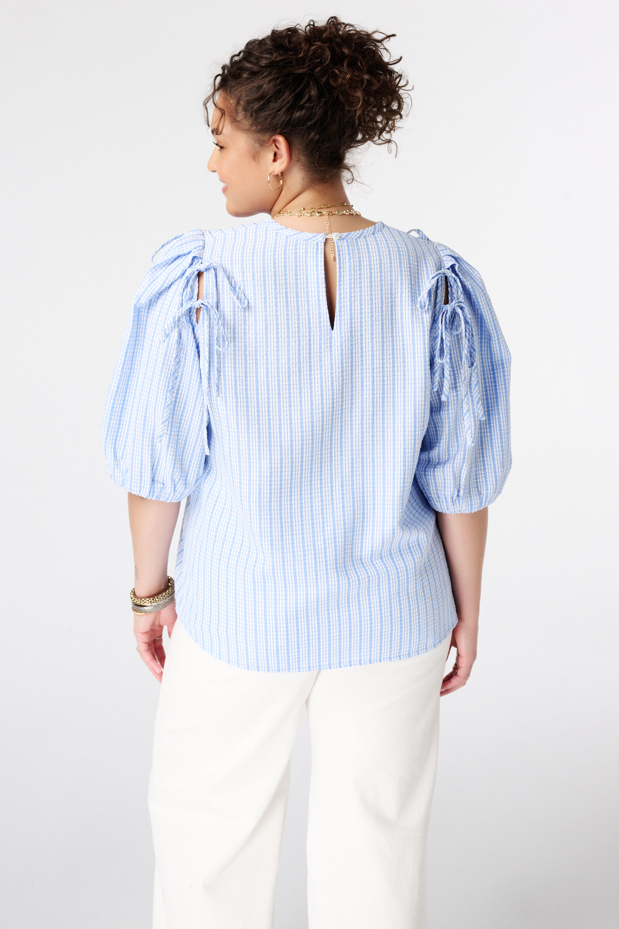 Geruite blouse met pofmouwen image number 3