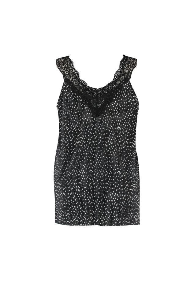 Plissé top met stippen en kant image number 2