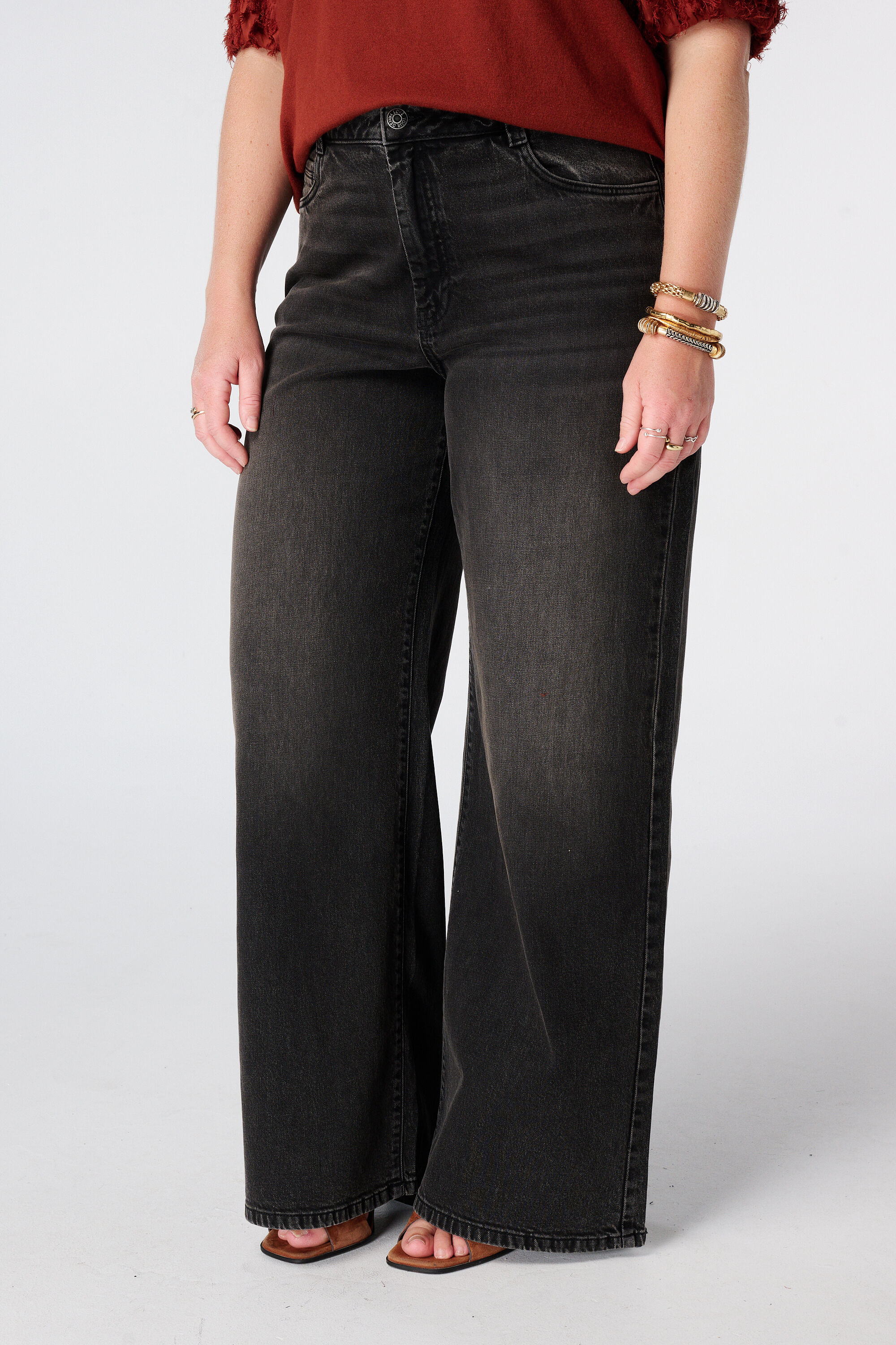 Wide leg jeans met hoge taille image number 5