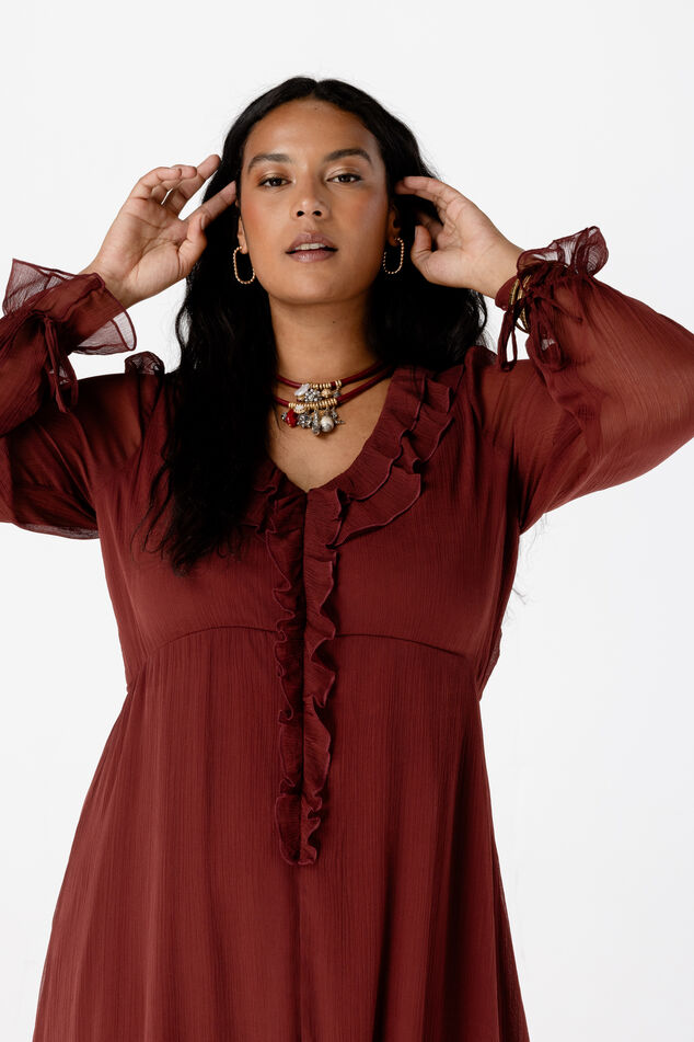 Sexy Jurk met Diepe V-hals Lotusmouwen Chic Patroon Ruches aan de Zoom en Hoge Taille Sexy Jurk met Diepe V-hals Lotusmouwen Chic Patroon Ruches aan de Zoom en Hoge Taille