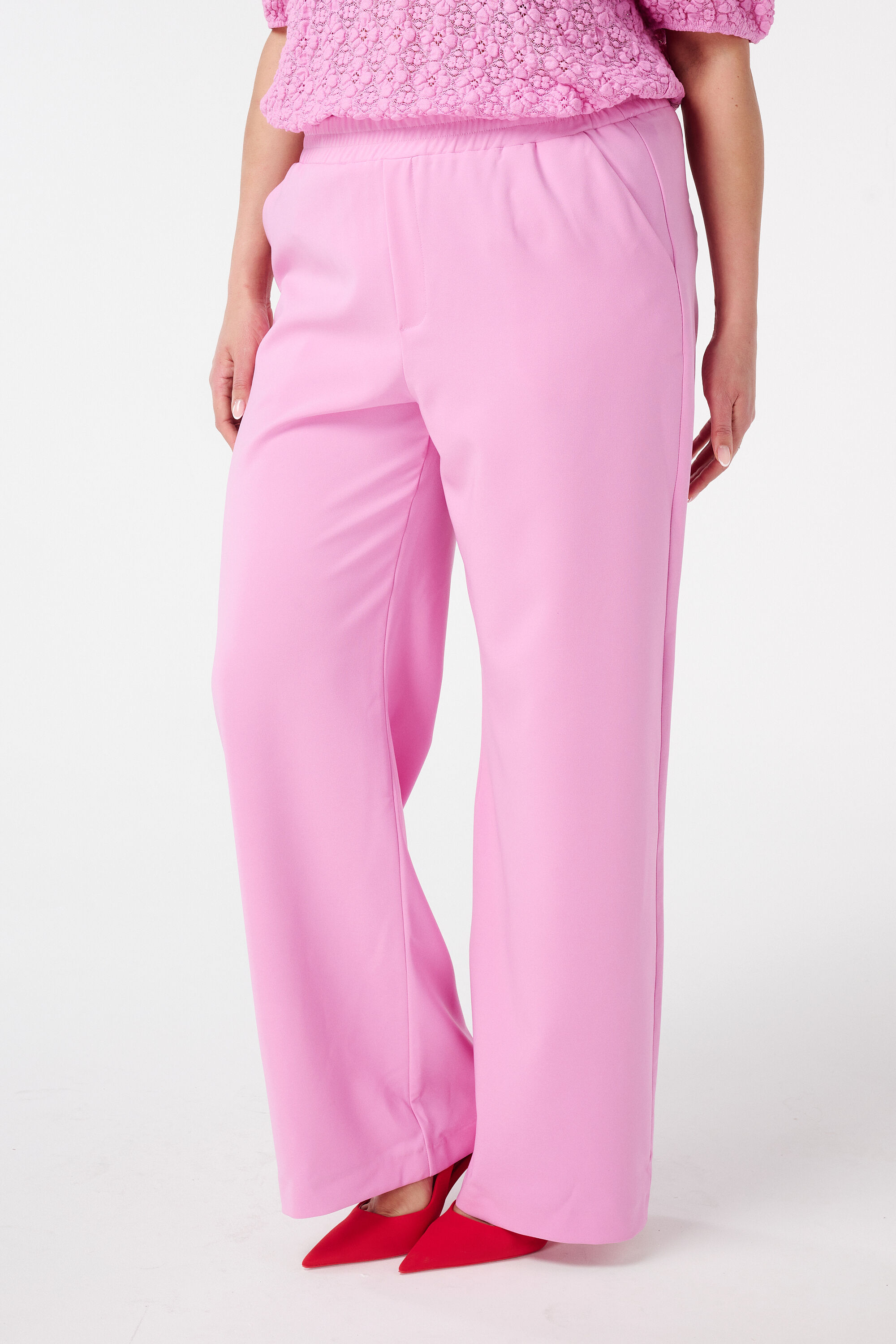 Broek met elastische taille en wijde pijpen image number 5