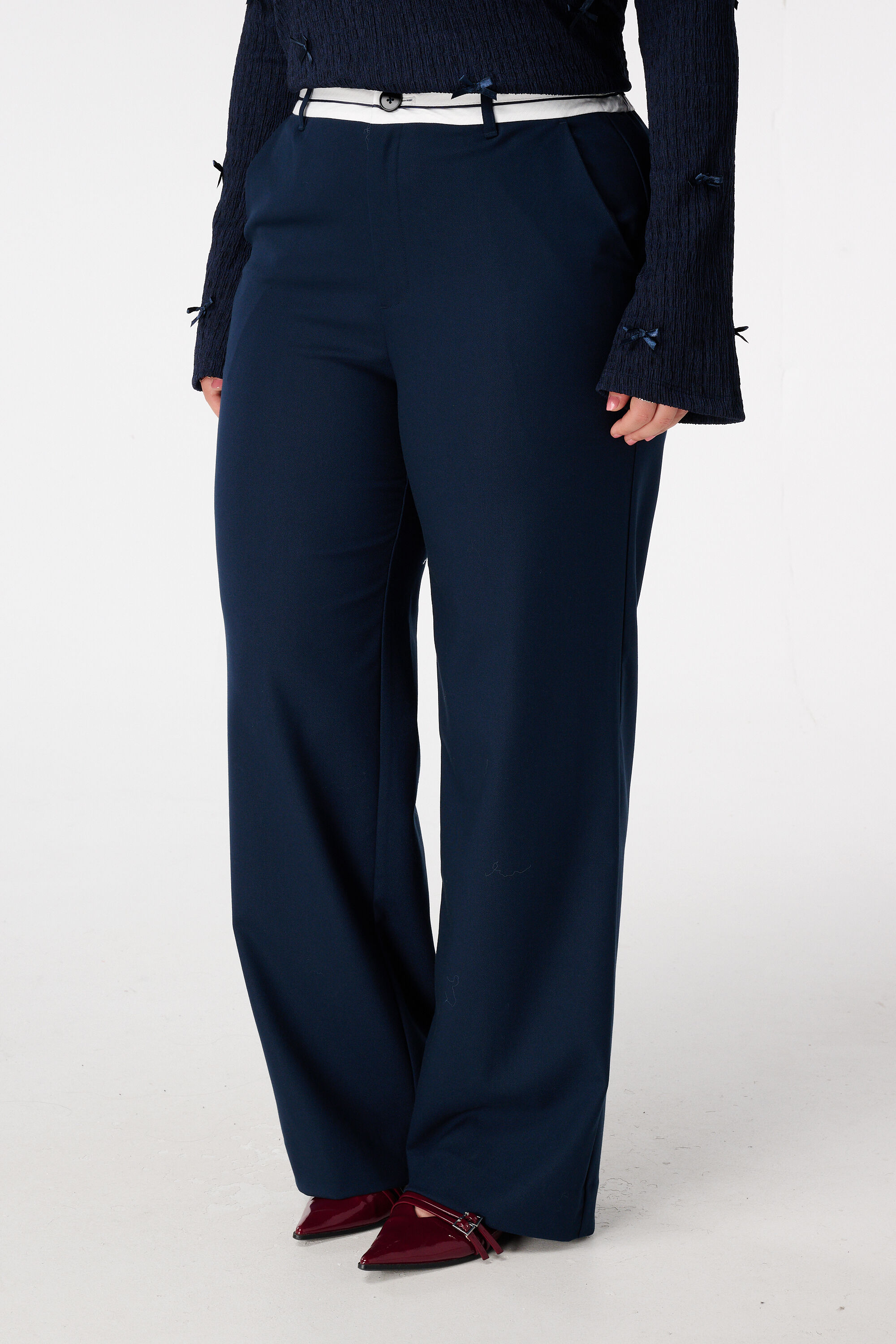 Wide leg broek met contrastdetail image number 5