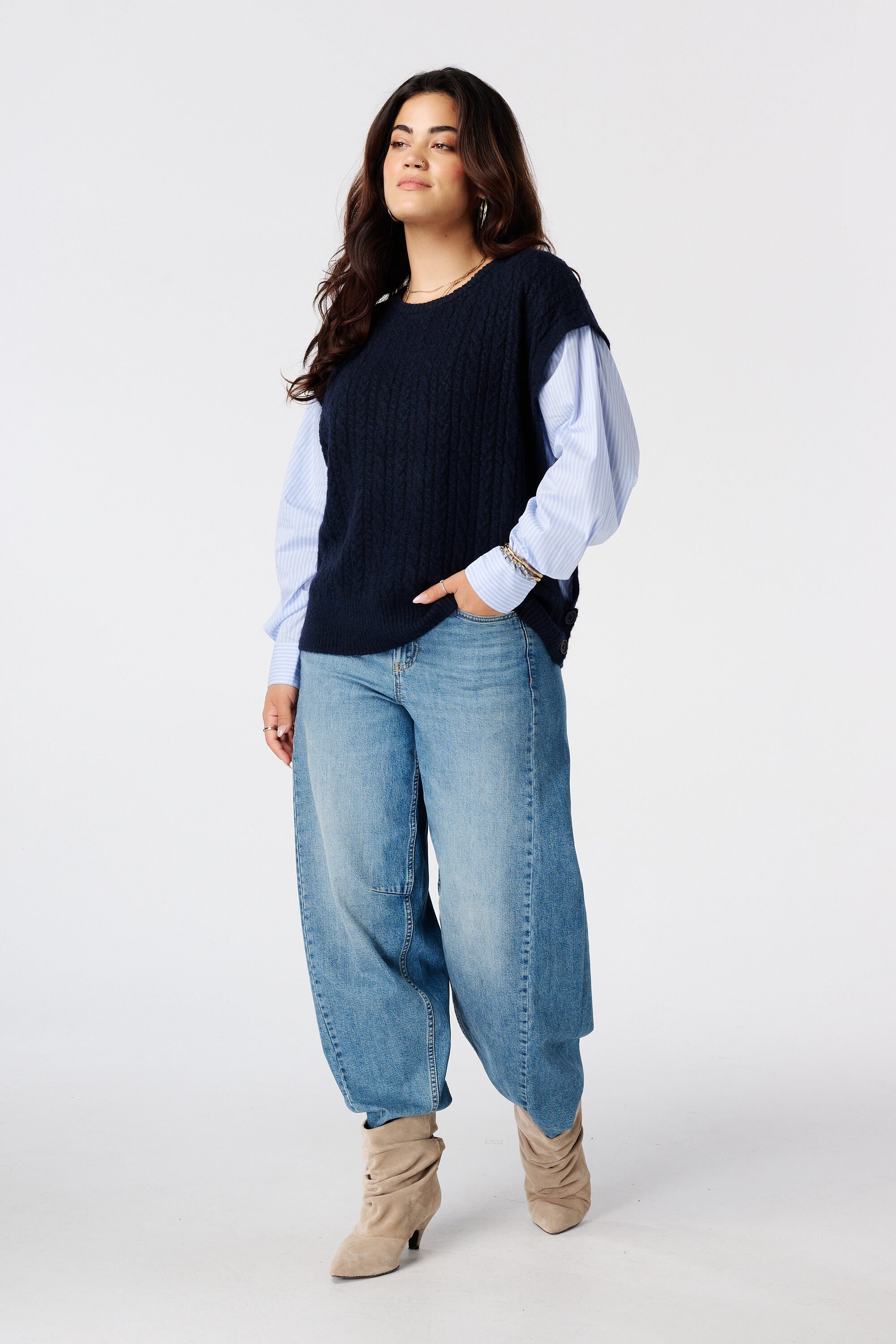 Trui met contrasterende blouse mouwen image number 5