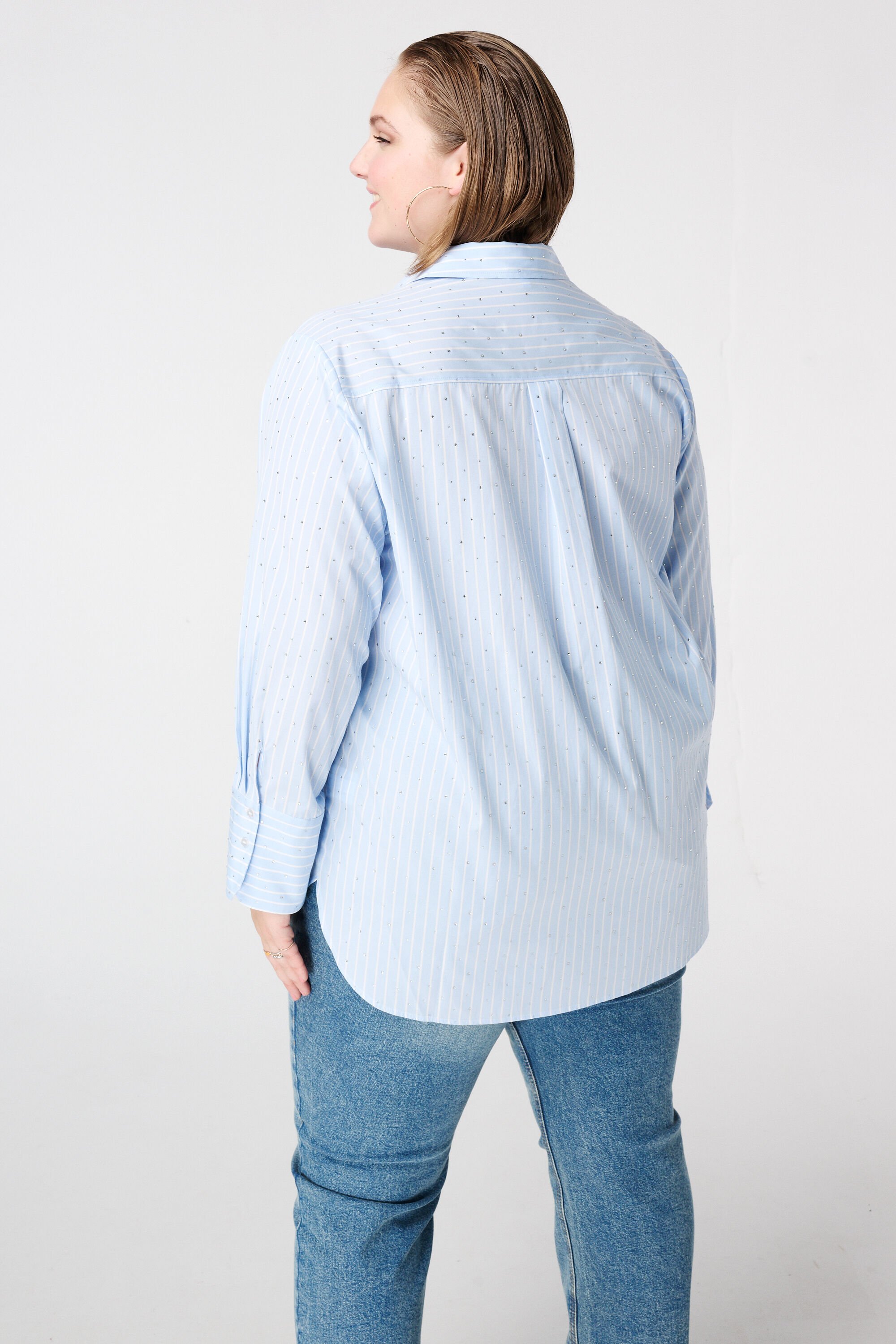 Gestreepte blouse met strassdetails image number 3