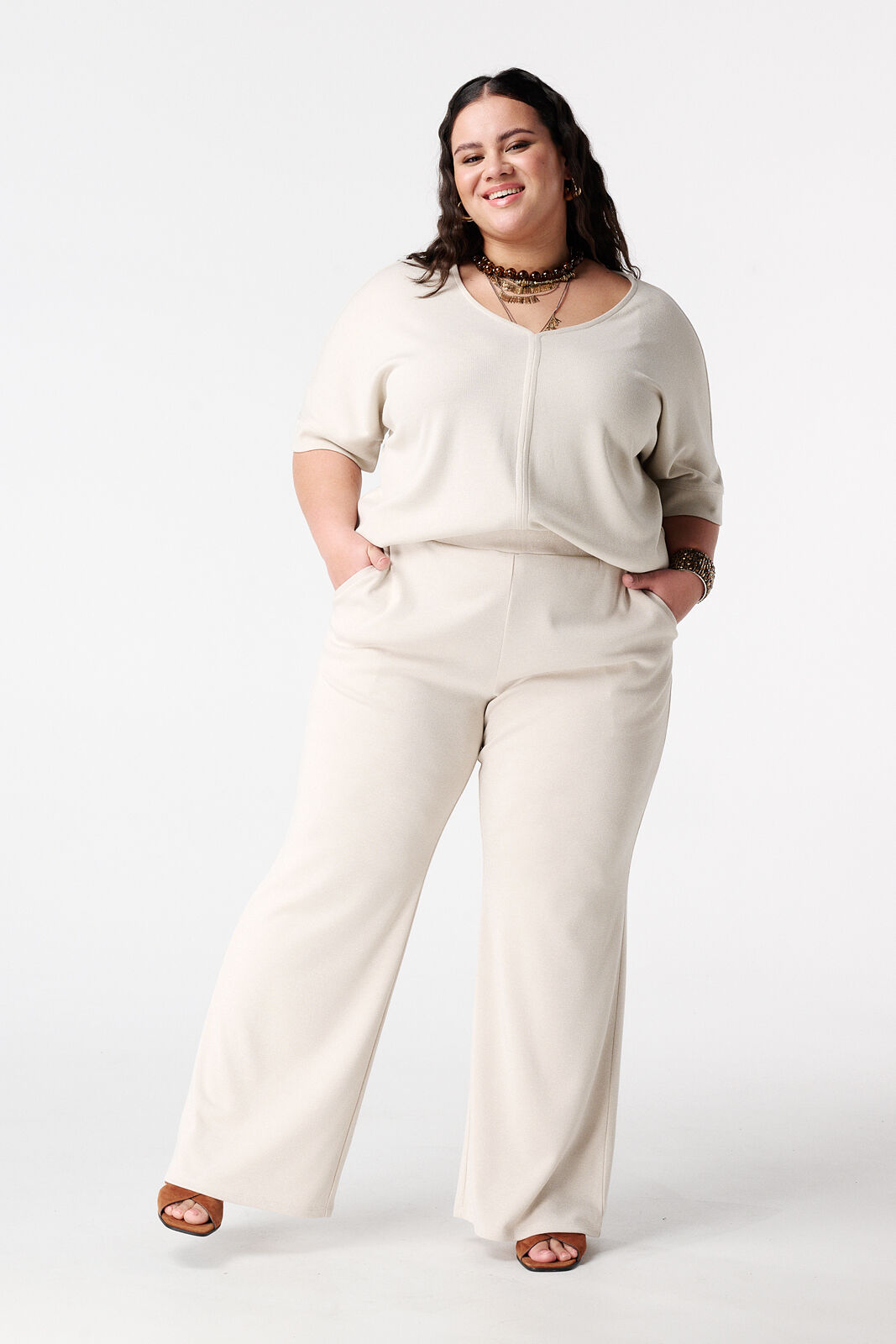 Wide leg broek met lurex image number 0